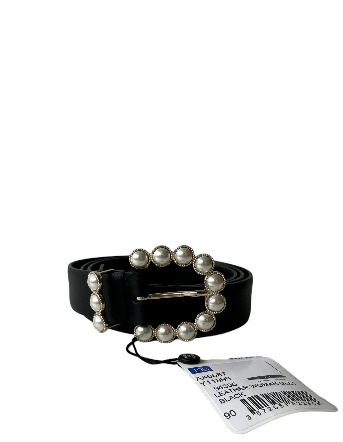 Chanel Nwt Black Leather Belt W/ Pearl Buckle Sz 90/36" Bag
