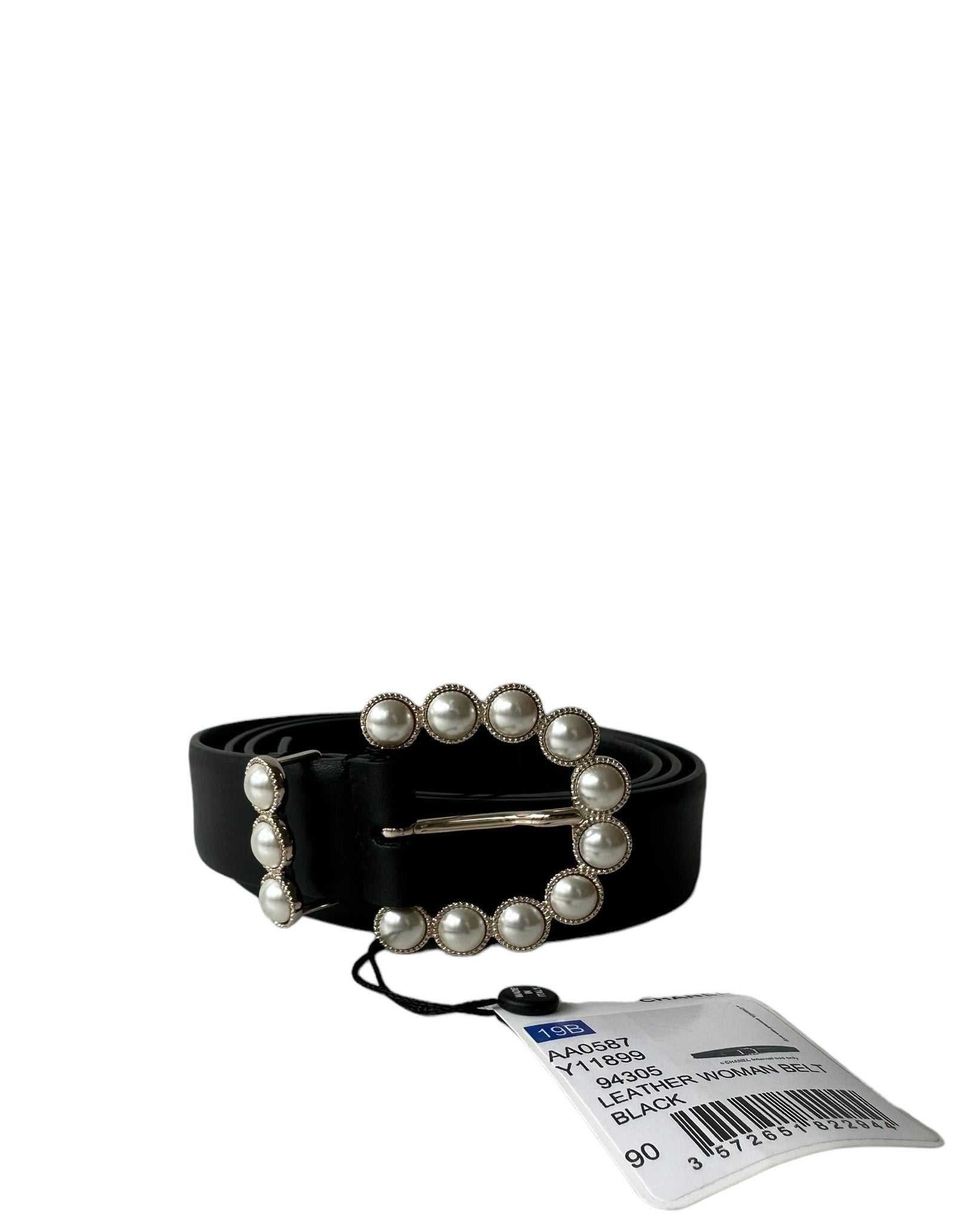 Chanel Nwt Black Leather Belt W/ Pearl Buckle Sz 90/36" Bag