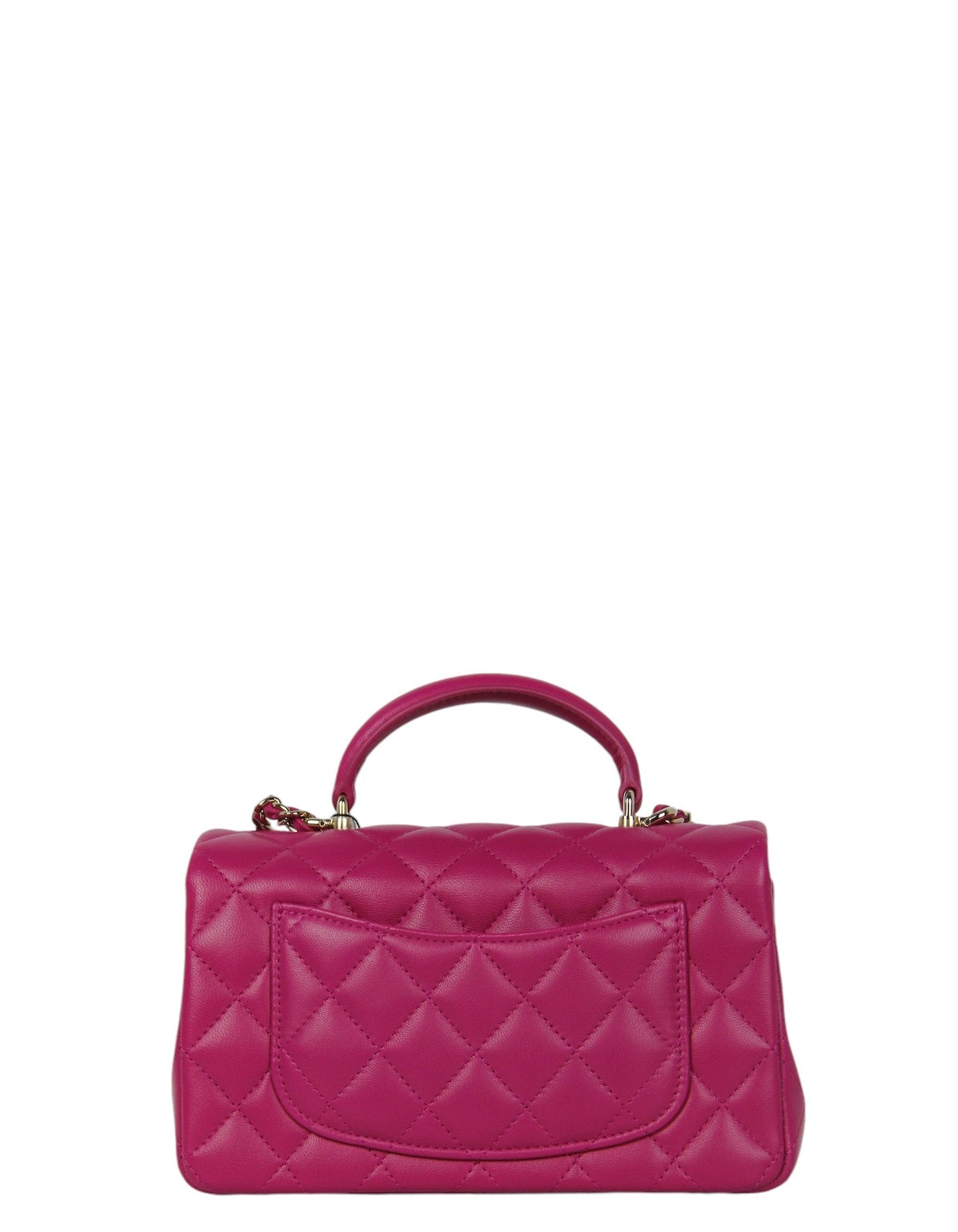 Chanel Nwt '24 Fuchsia Lambskin Quilted Mini Top Handle Rectangular Flap Bag
