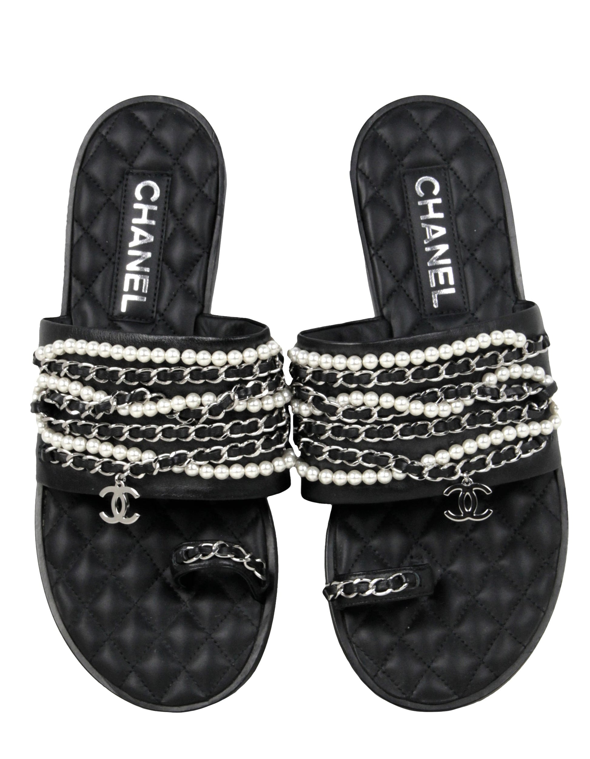 Chanel Pearl and Leather Laced Chain Sandals Sz 39C for Women