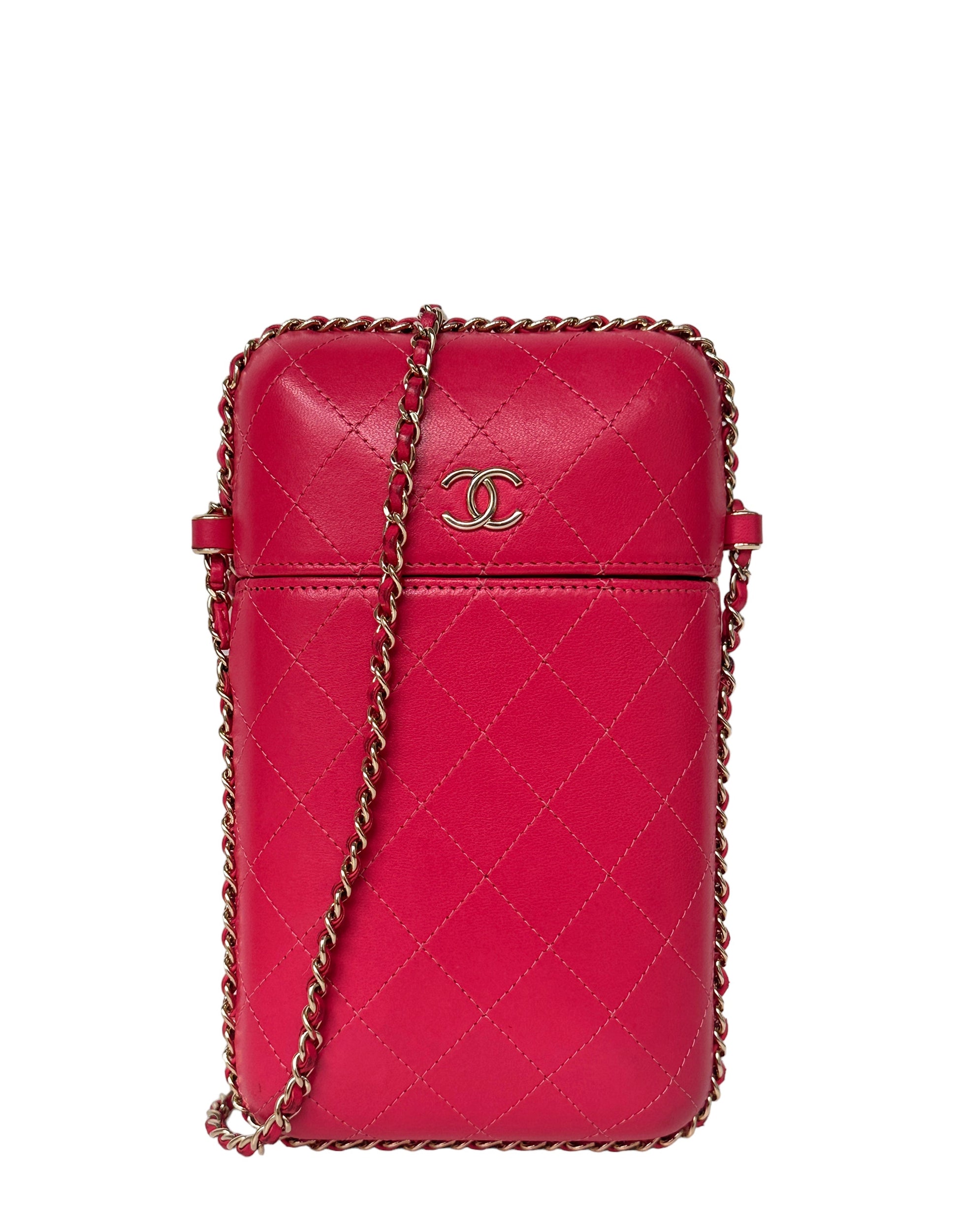 Chanel Pink Lambskin Chain Around Phone Holder Crossbody