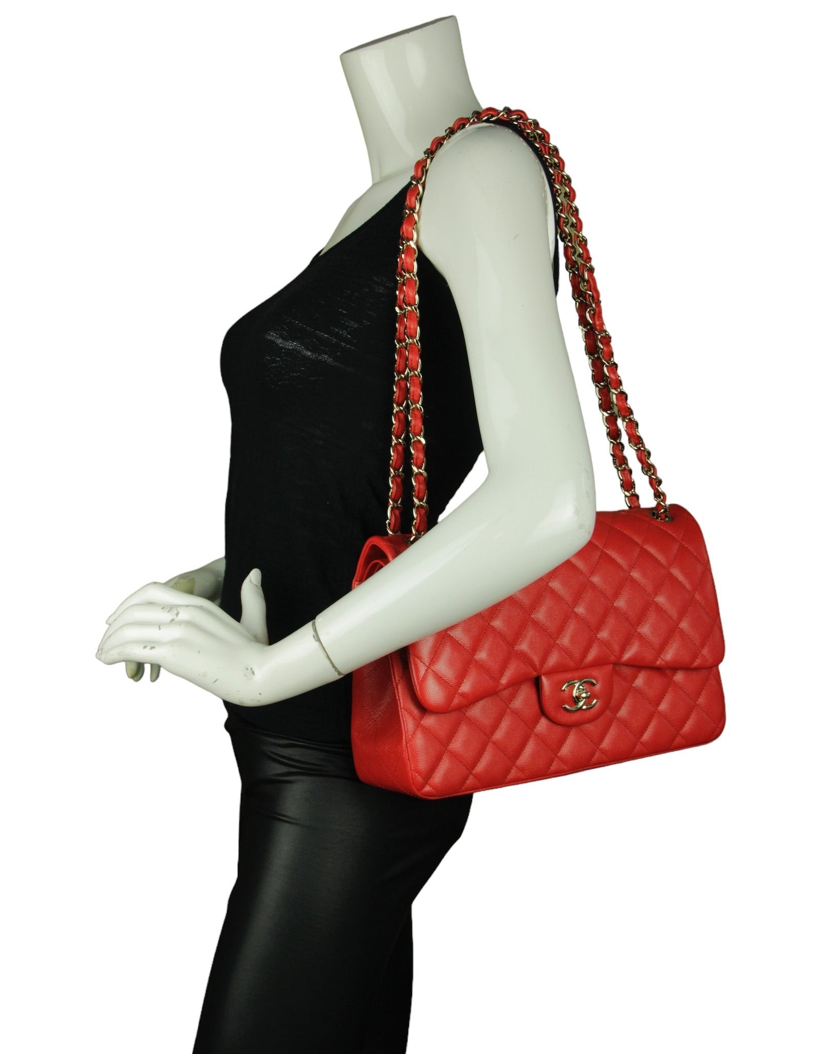 Chanel Red Caviar Leather Double Flap Jumbo Women Shoes