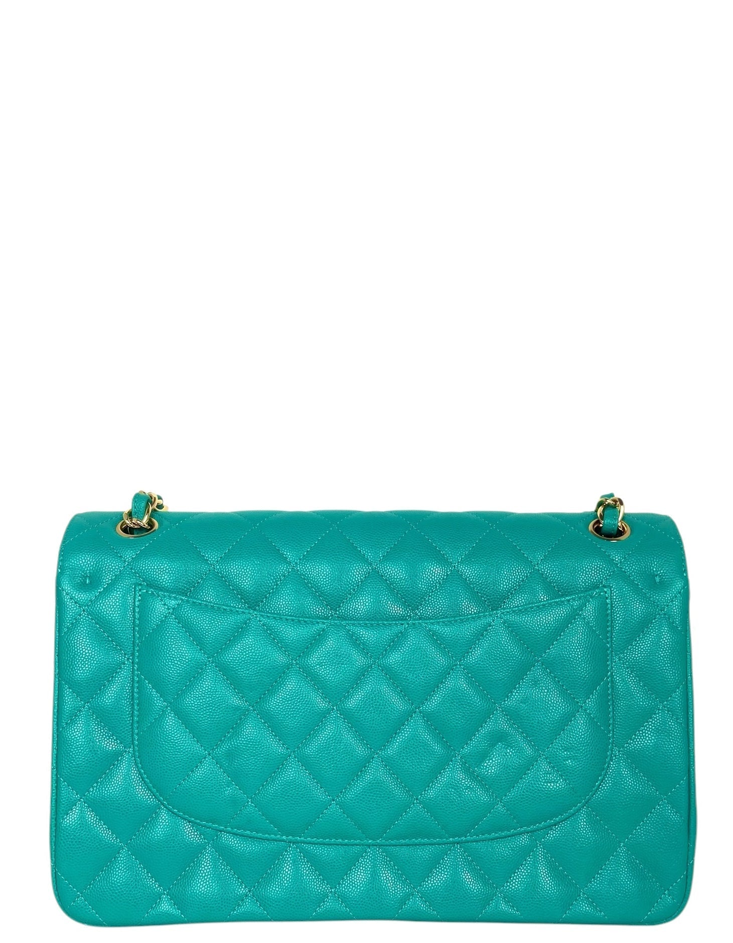 Chanel Turquoise Caviar Quilted Double Flap Jumbo Bag
