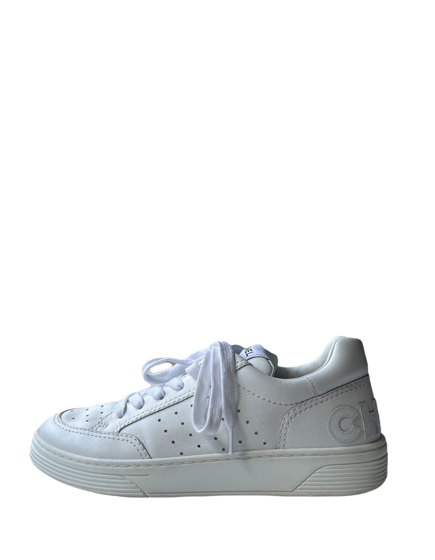 Chanel White Cha Nel Logo Tennis Sneakers Sz 38
