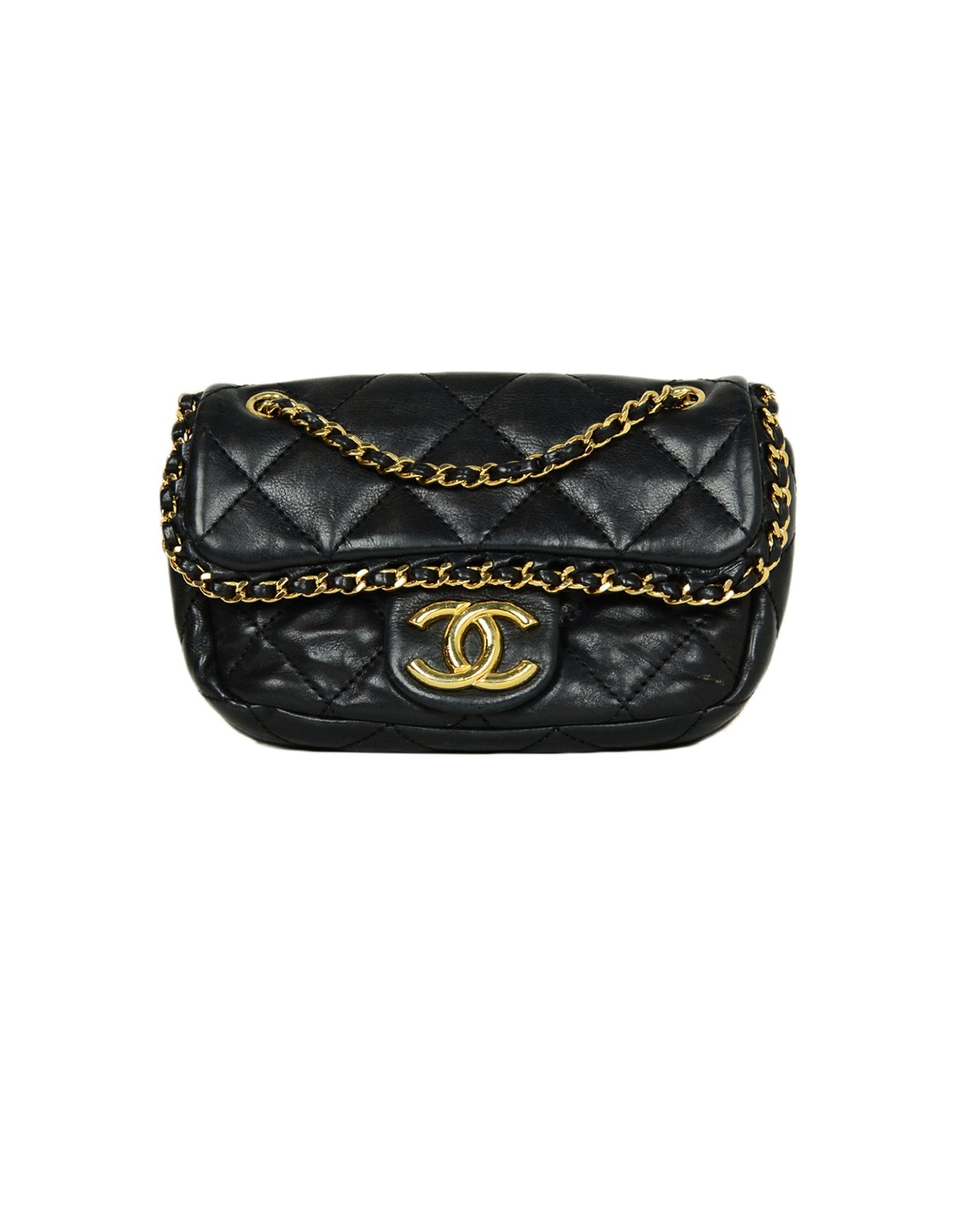4CHANEL Black Lambskin Leather Quilted Mini Chain Me Flap Crossbody Bag 100