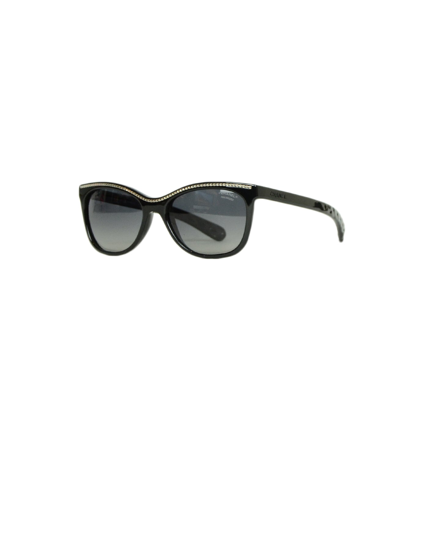 Chanel Black Acetate Polarized Sunglasses W/ Chain Inlay Bag