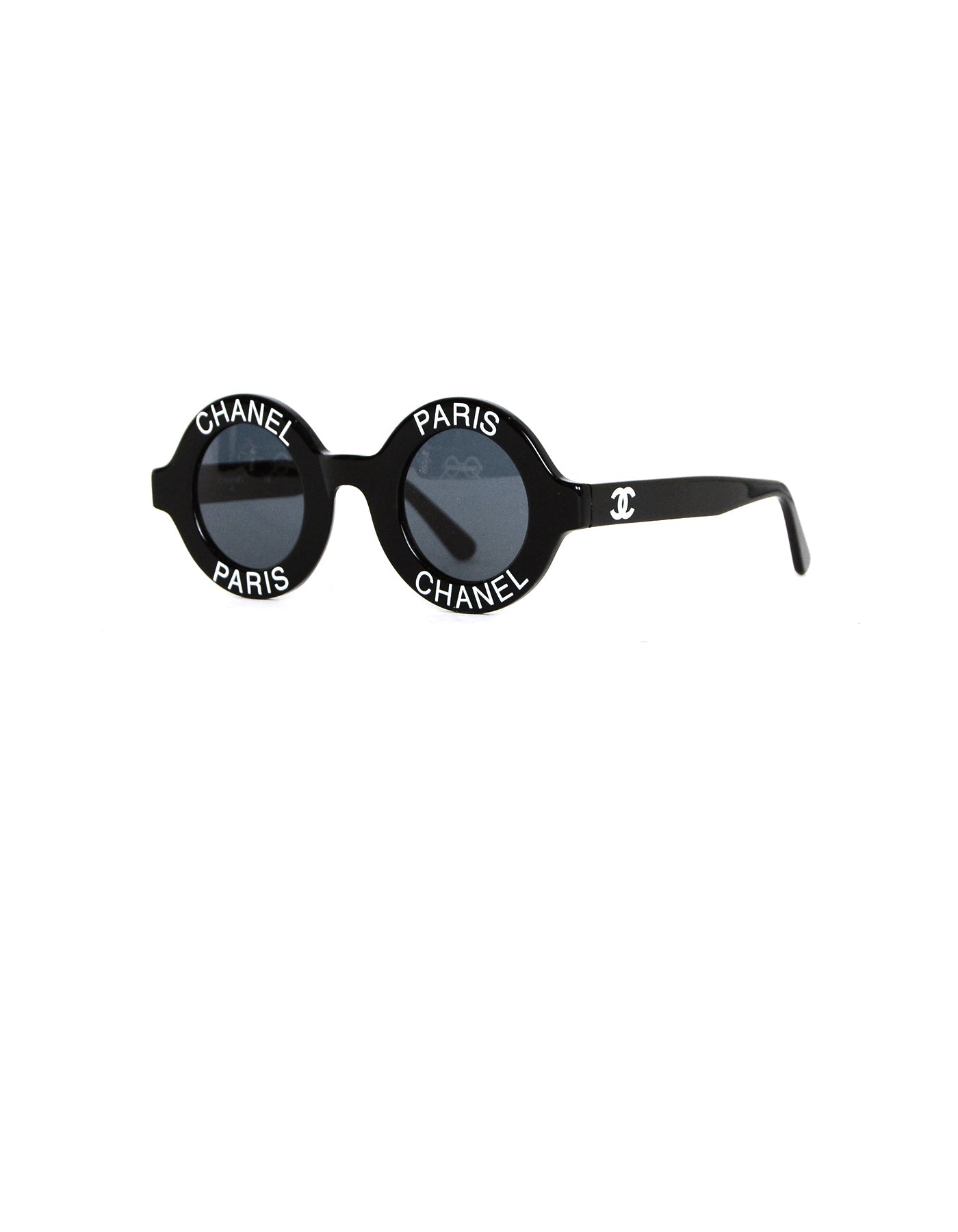 Chanel '90S Black Round Sunglasses W/ Chanel Paris