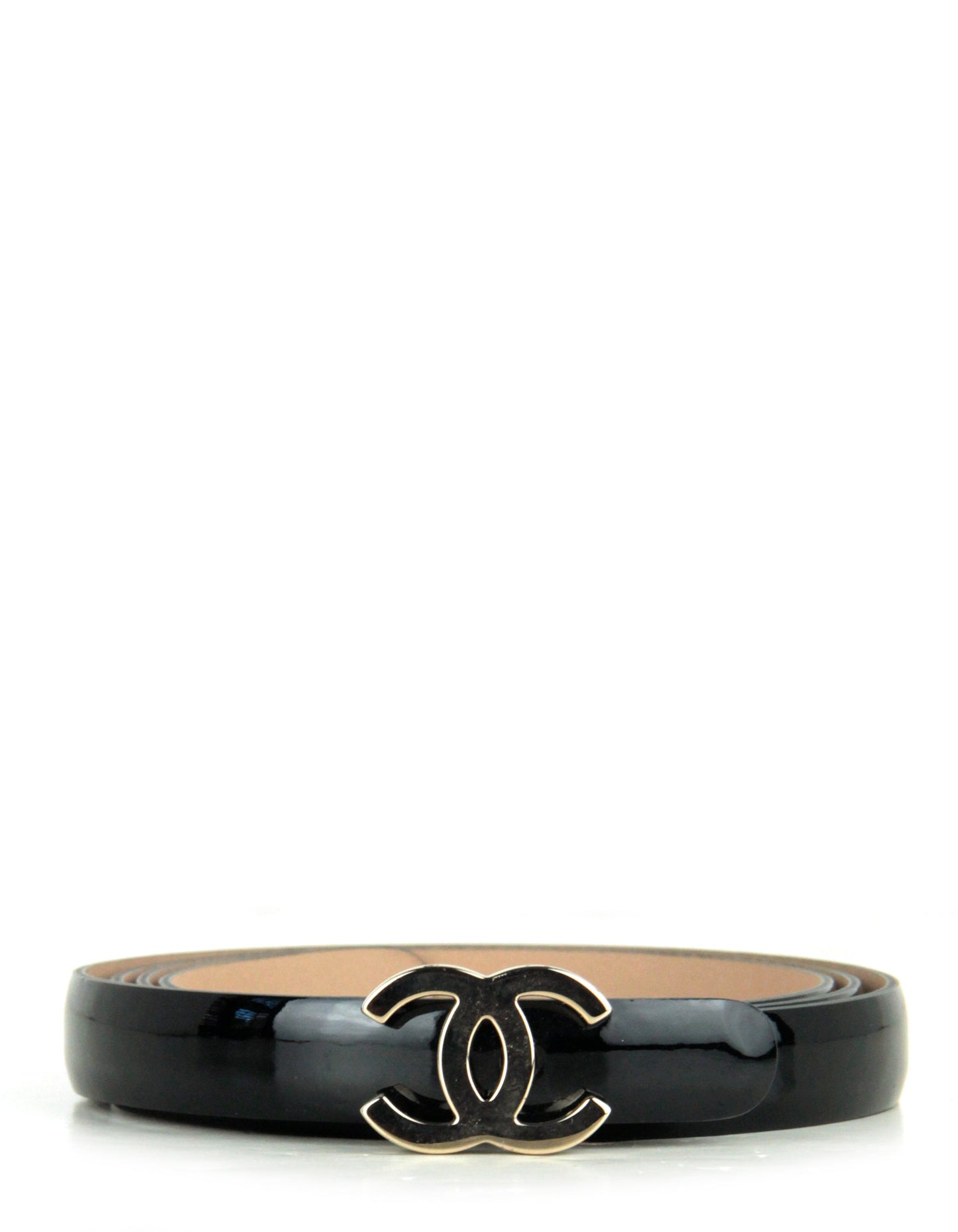 Chanel Black Patent Calfskin Leather Cc Logo Skinny Belt Sz 90 Bag