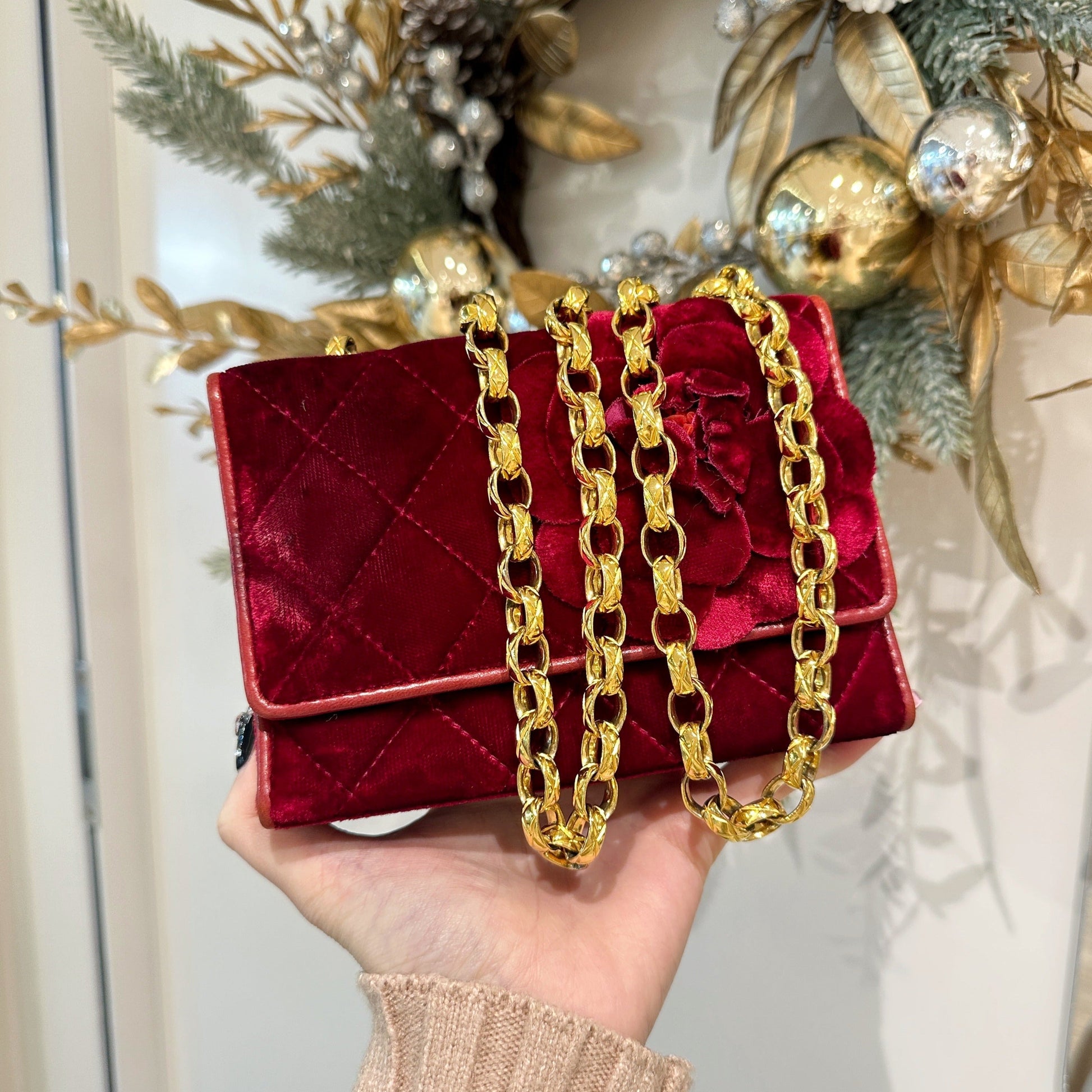 Chanel   velvet camellia  mini flap bag