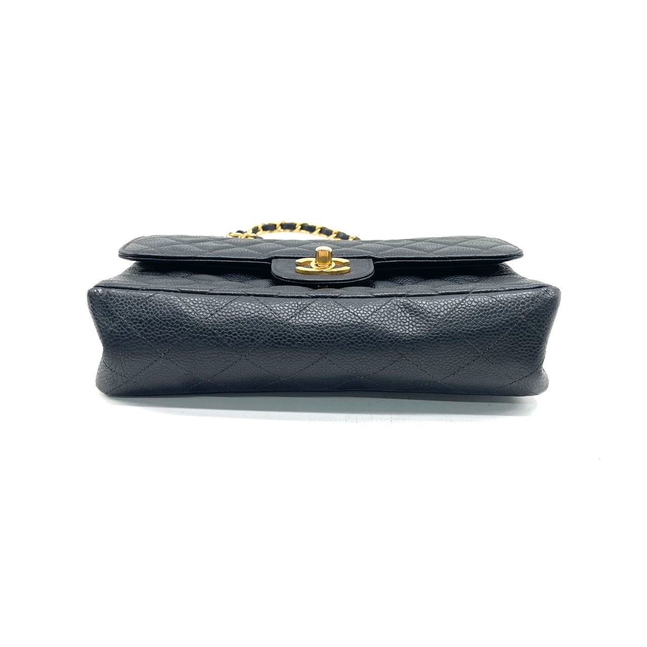 Chanel Classic Flap Caviar 24k Hardware Black Gold Small Leather Handbag Gold Hardware