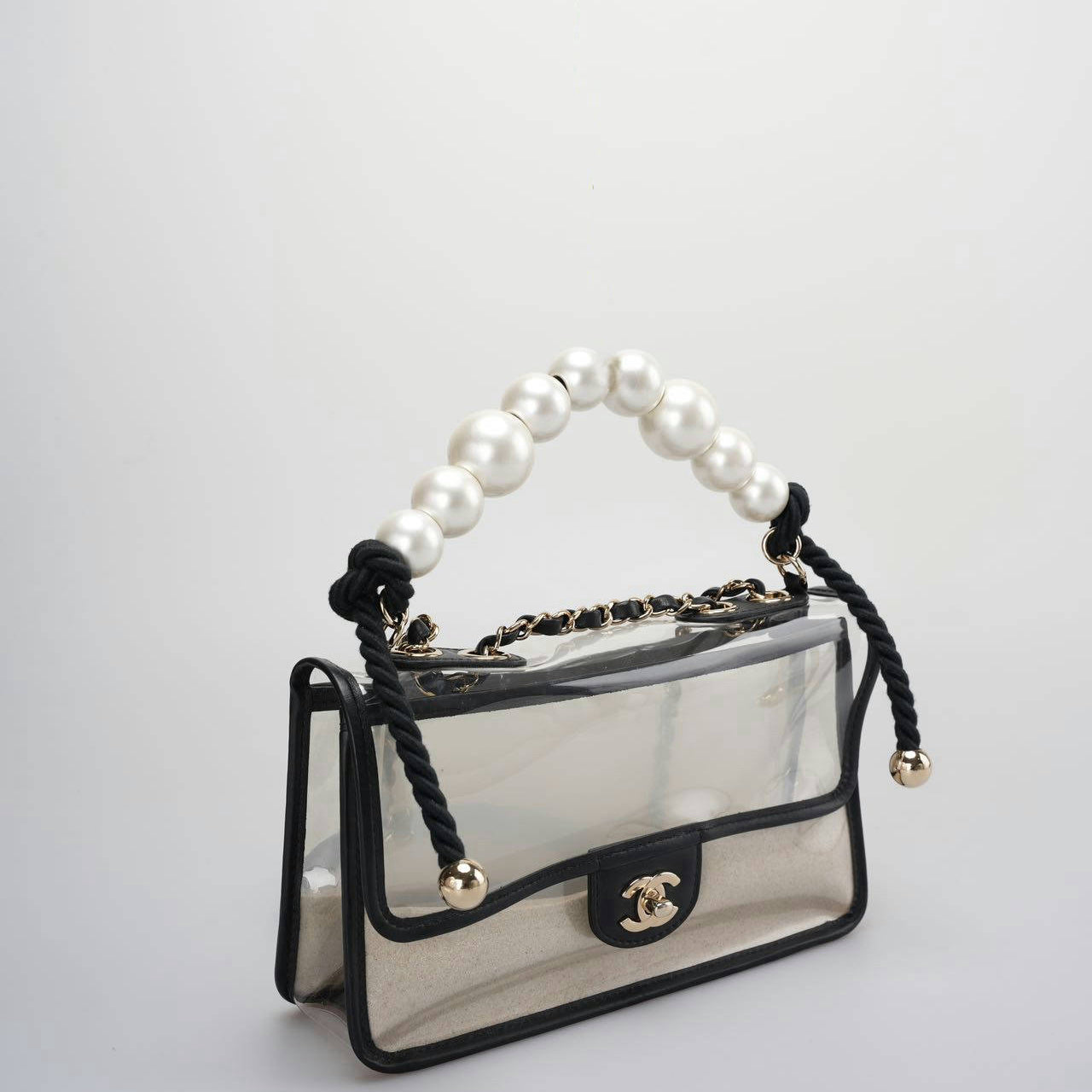 Chanel Sand By The Sea timeless Flap Bag With Pearl Strap in medium size