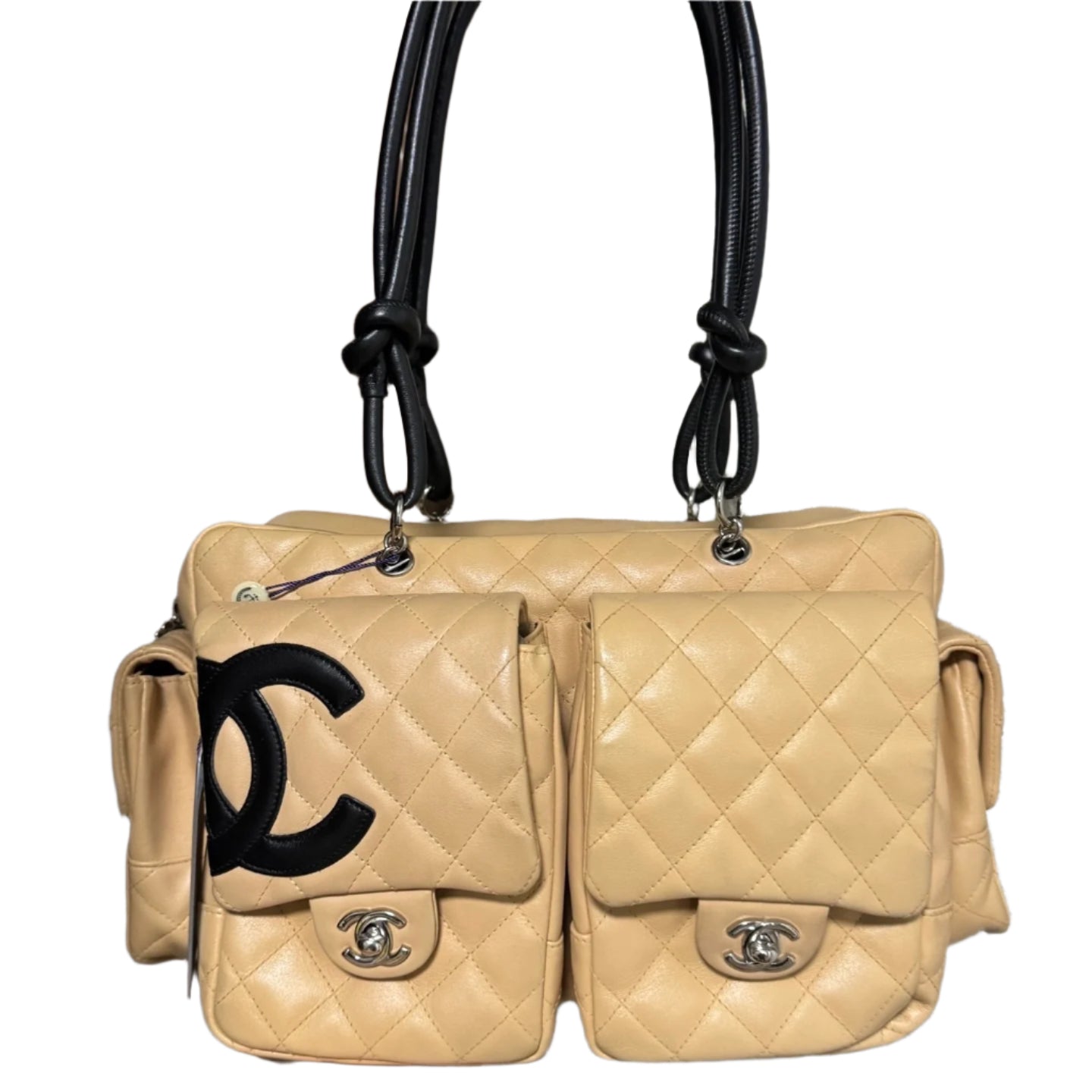 Chanel Cambon Multi-pocket Ligne Reporter Calfskin Beige Leather Handbag