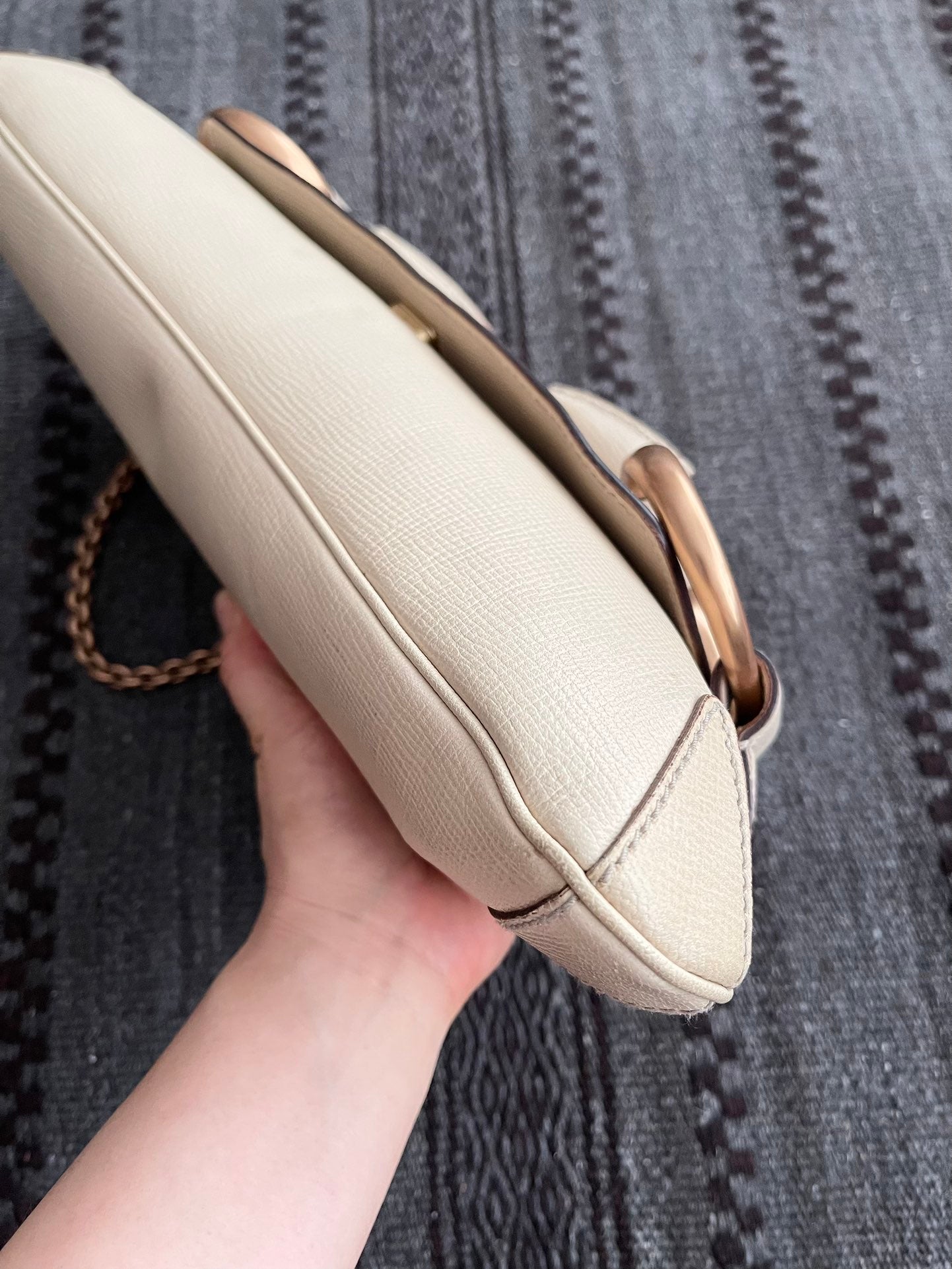 Gucci Horsebit Leather White Large Shoulder Bag Bag 1