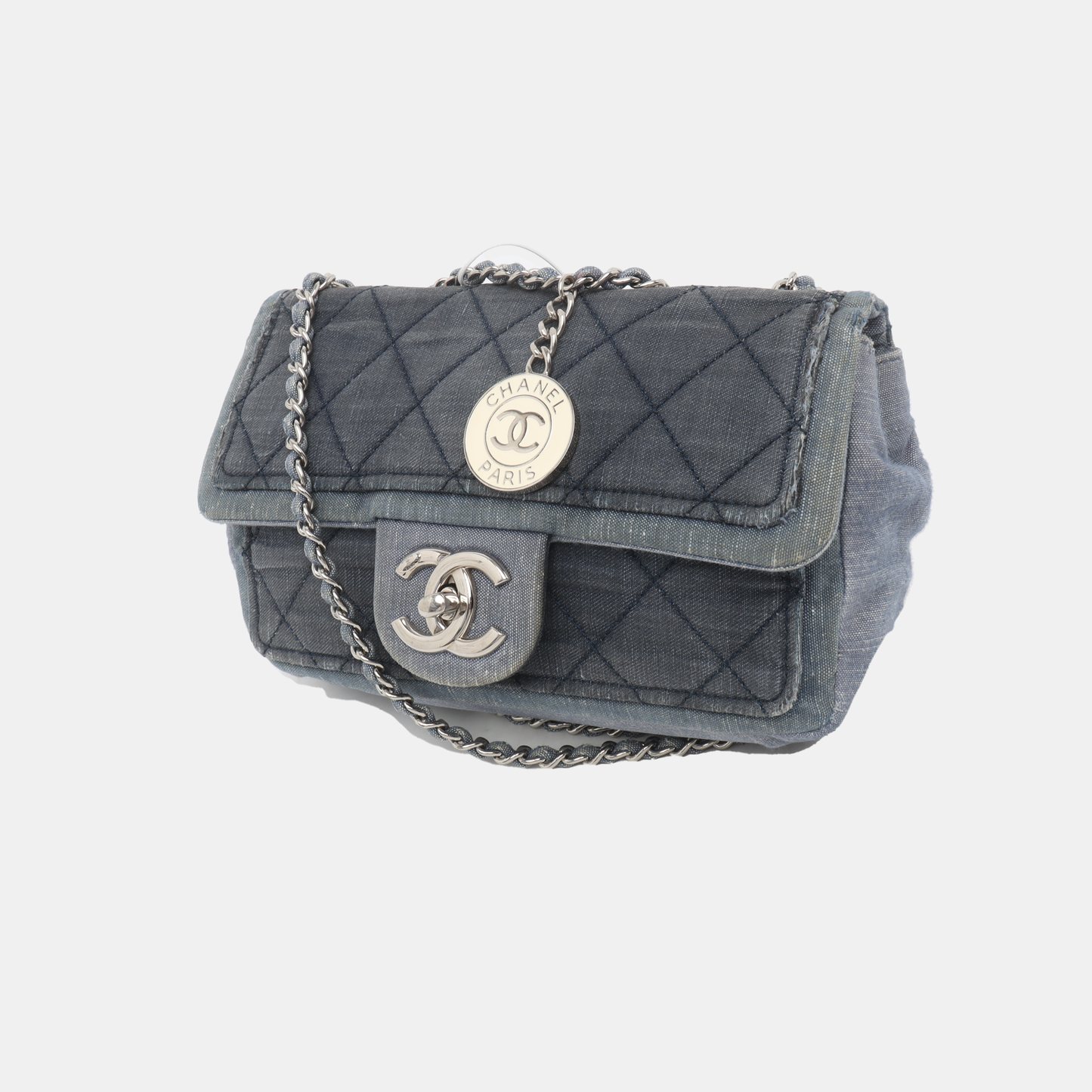 Chanel Classic Flap Denim Hardware -15 Blue Silver Mini Bag