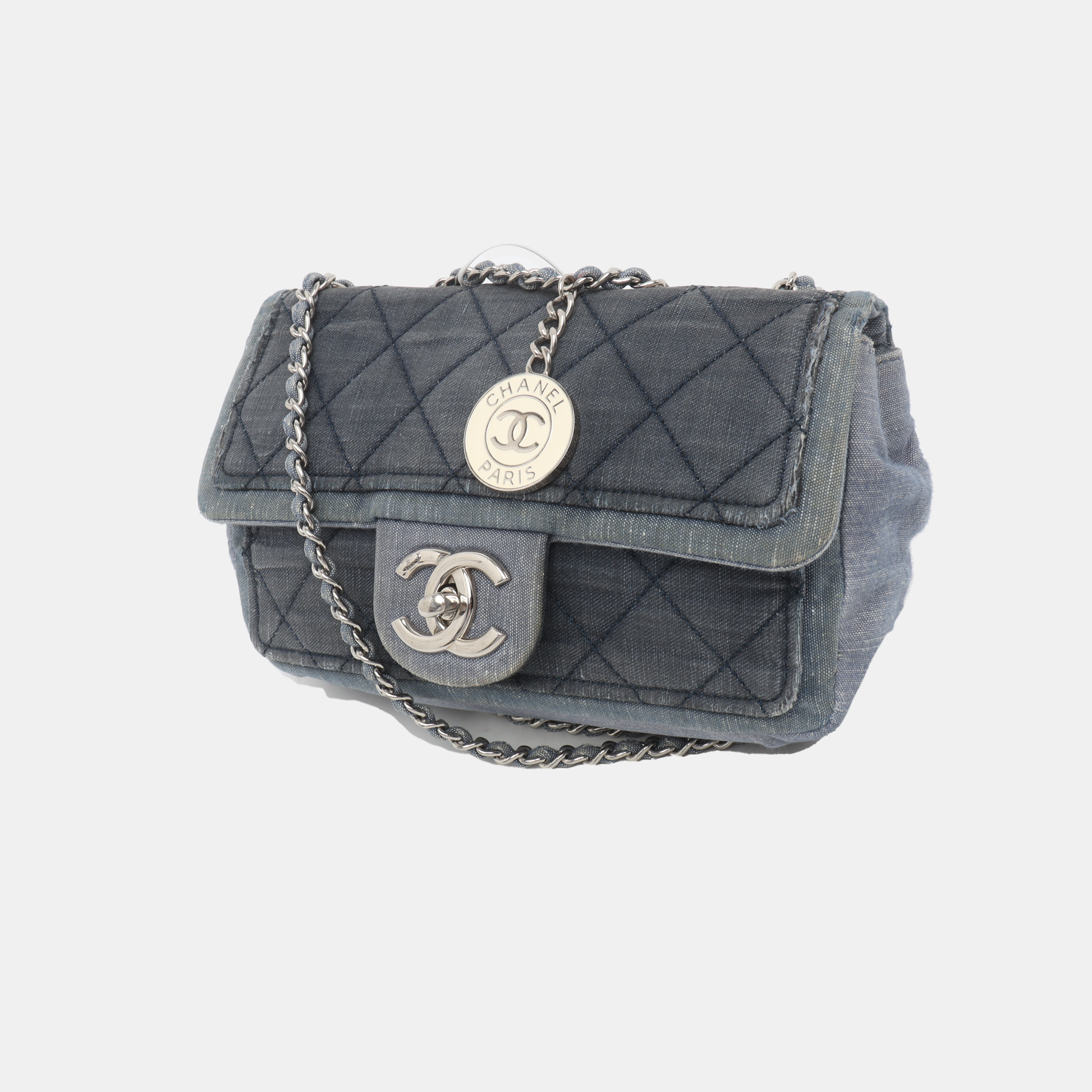 Chanel Classic Flap Denim Hardware -15 Blue Silver Mini Bag