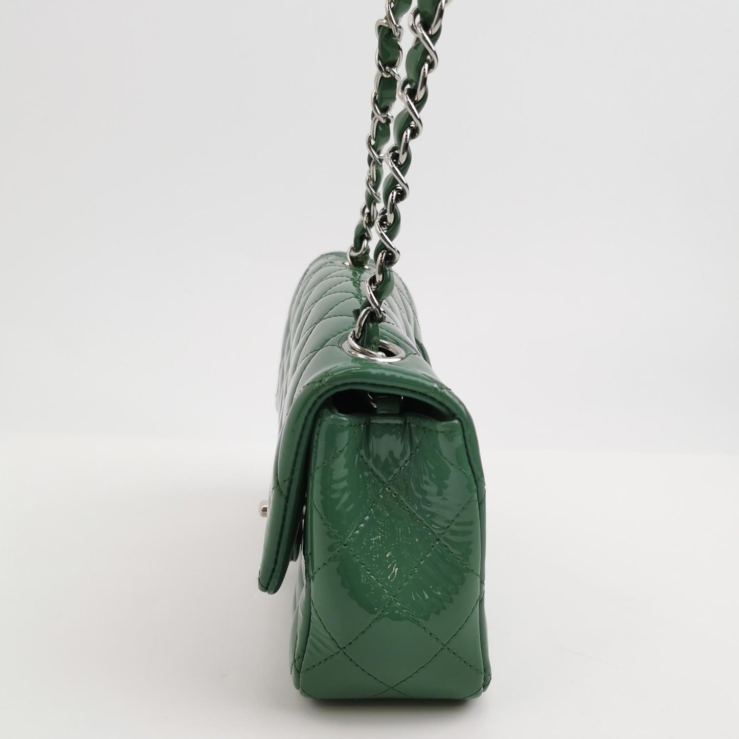 Chanel Classic Flap Rectangular Patent Hardware Green Silver Leather Mini Bag