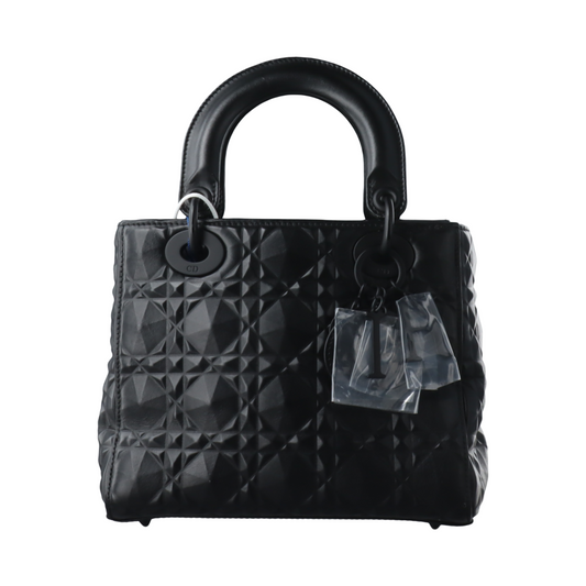 Dior Lady My Abc So Diamond Motif Caflskin Leather Black Travel Bag