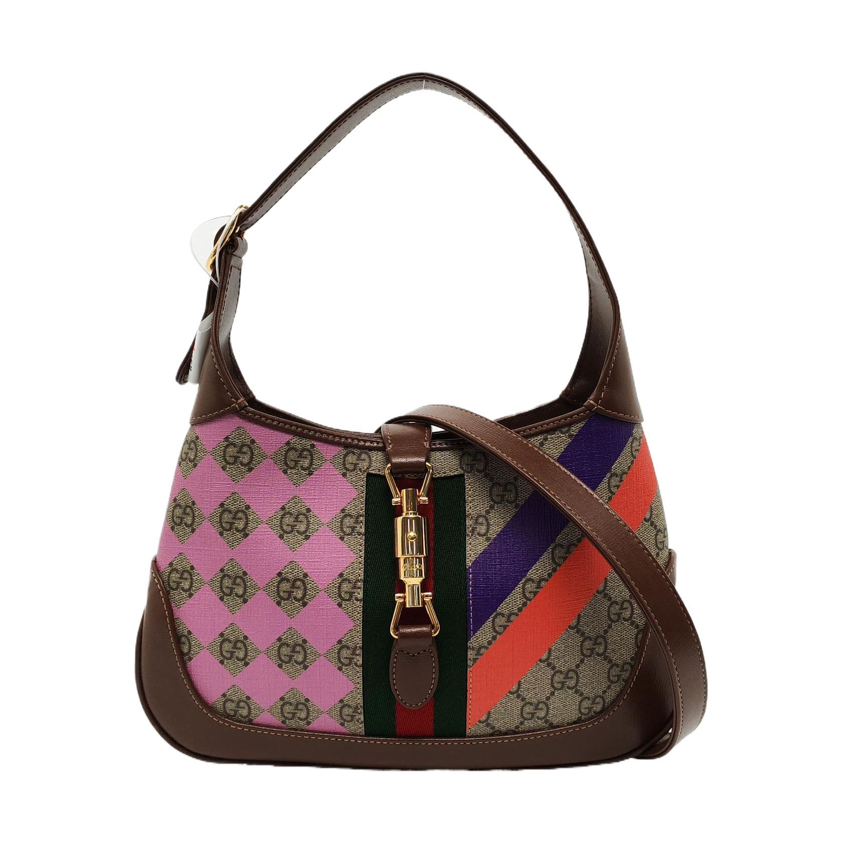 Gucci Jackie Multicolor Monogram Leather Canvas Brown Travel Bag