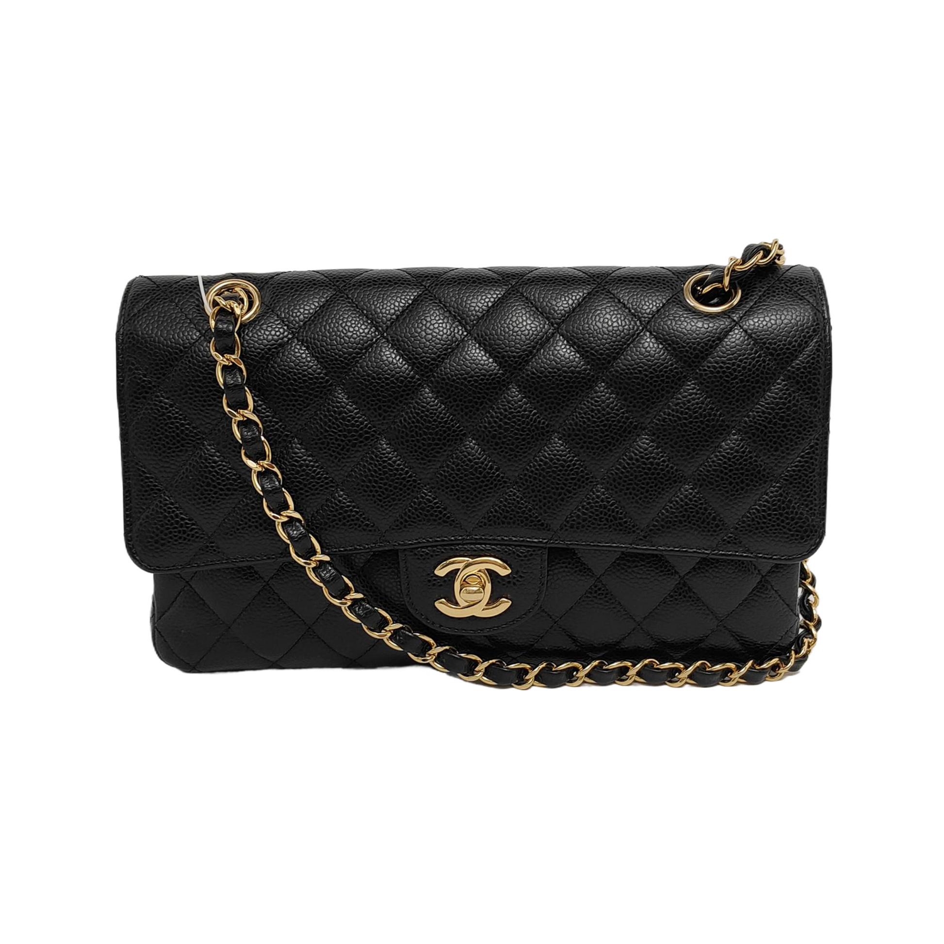 Chanel Classic Flap Caviar Hardware Black Gold Small Leather Handbag