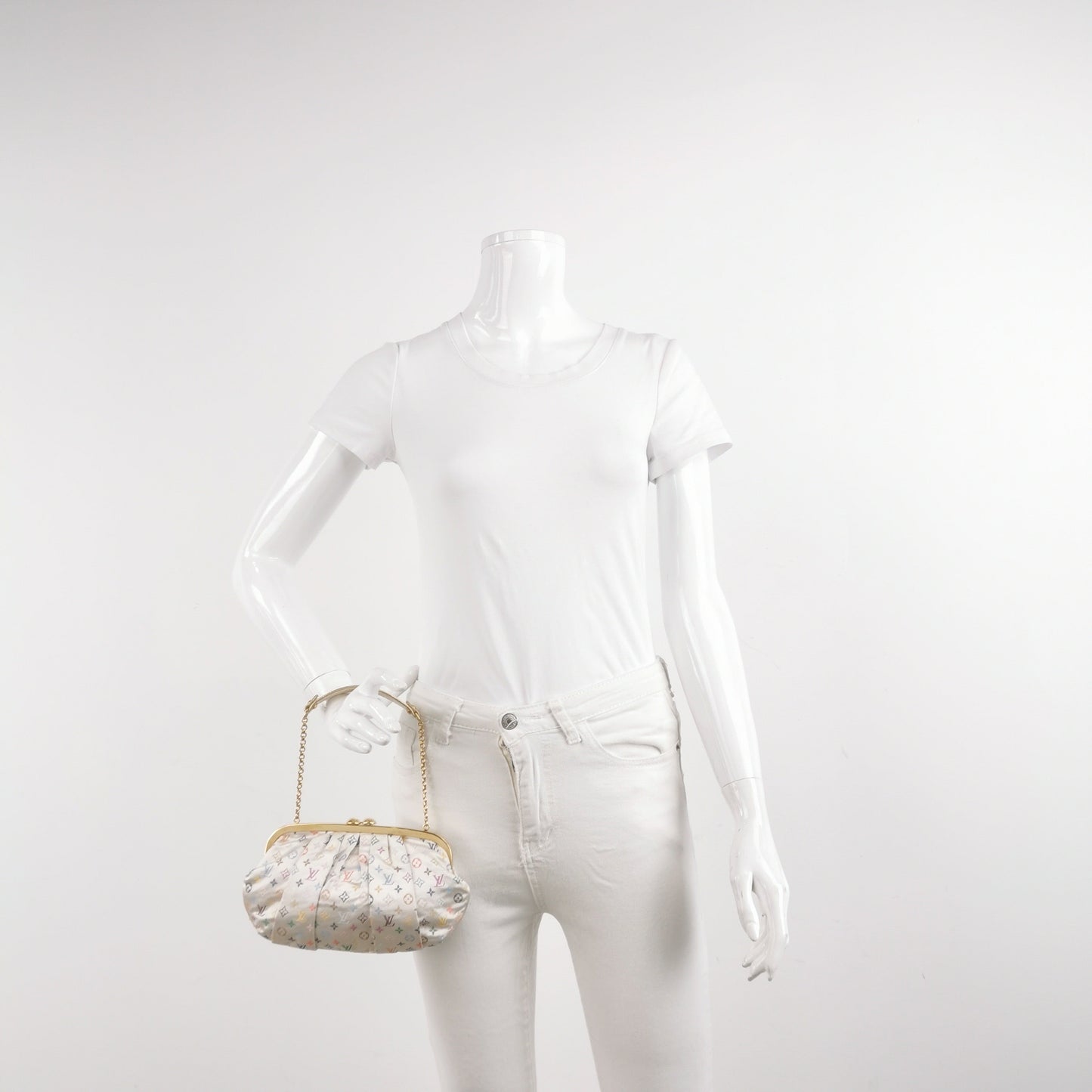 Louis Vuitton x Takashi Murakami Satin Aumoniere Evening Monogram White Clutch Bag