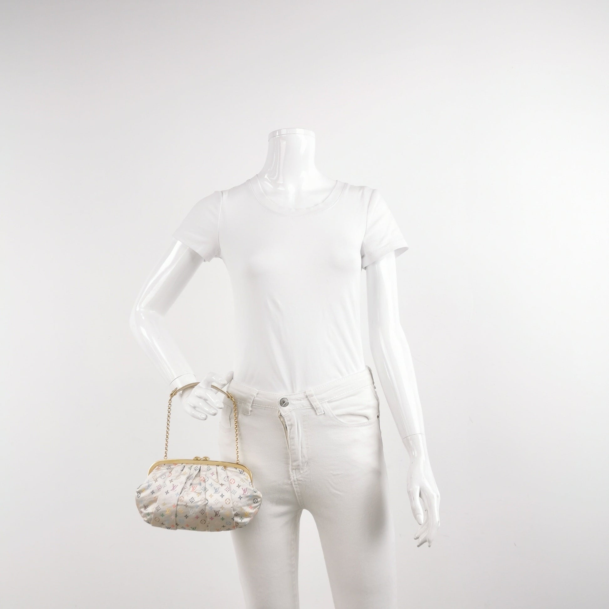 Louis Vuitton x Takashi Murakami Satin Aumoniere Evening Monogram White Clutch Bag