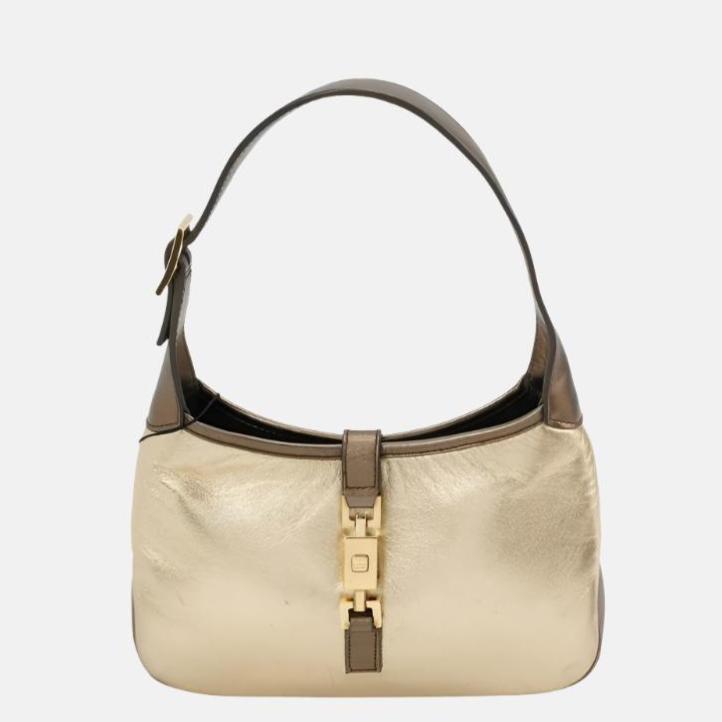 Gucci Jackie Gold Leather Calfskin Lambskin Brown Travel Bag Leather 1
