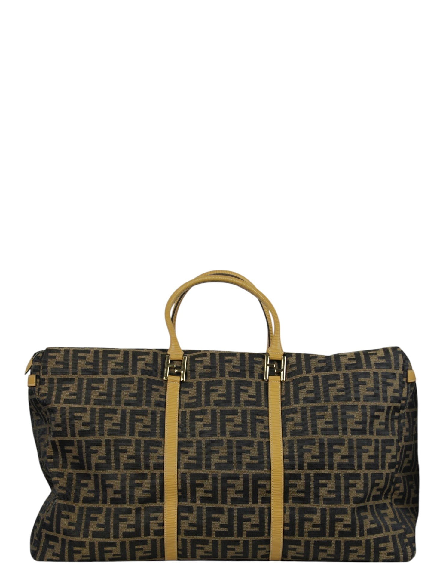 Fendi Handbag Zucca Duffle Bag Leather Canvas Monogram Travel Bag