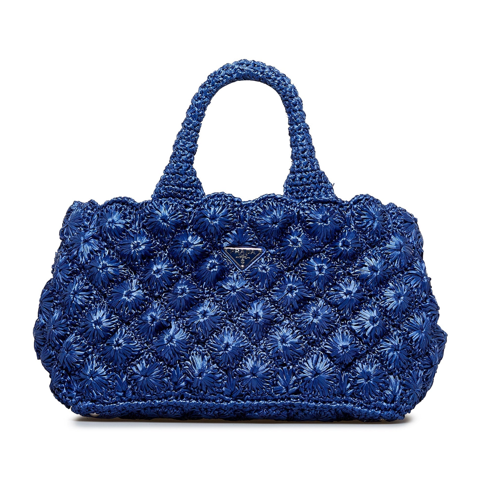 Prada Canapa Handbag Raffia Blue Travel Bag