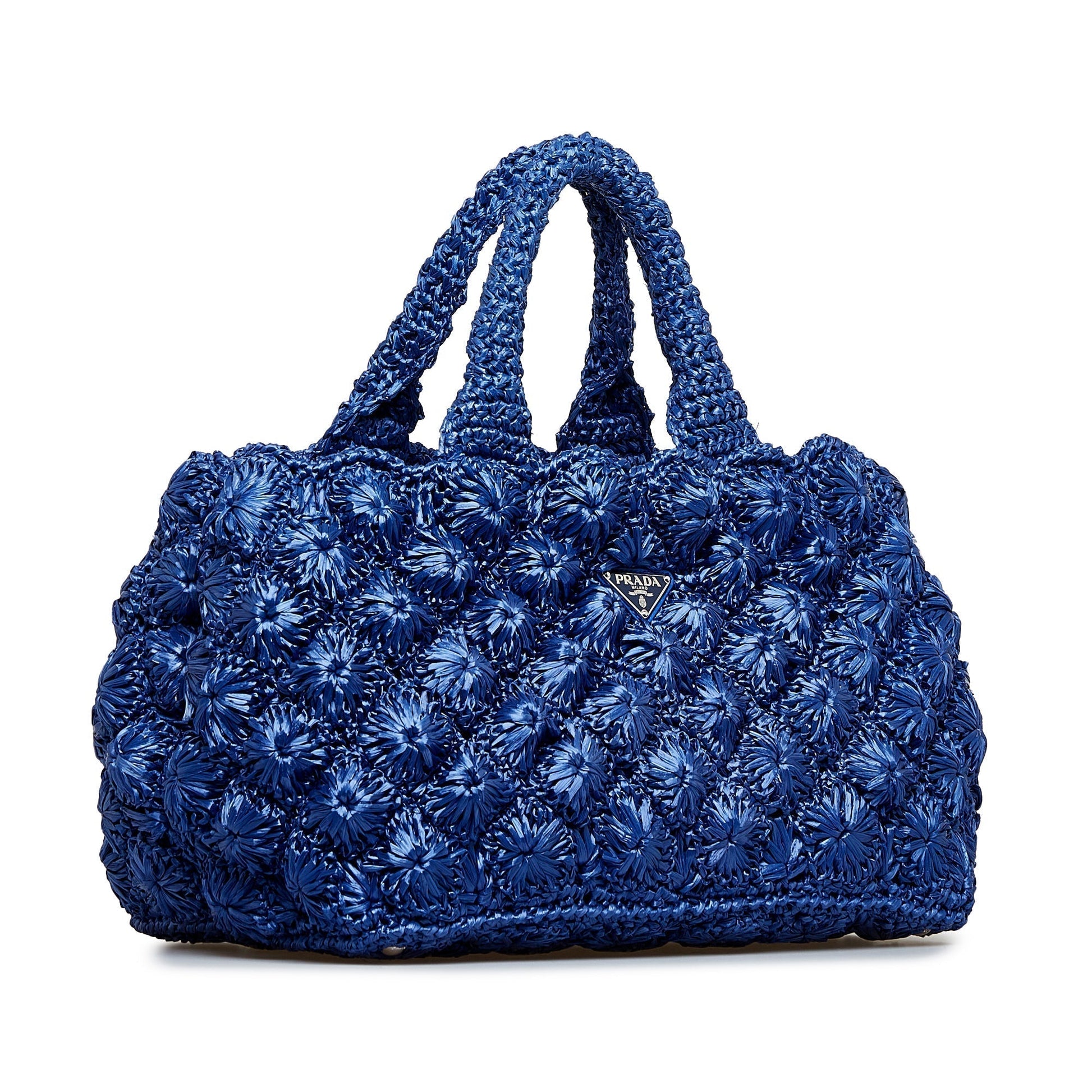 Prada Canapa Handbag Raffia Blue Travel Bag