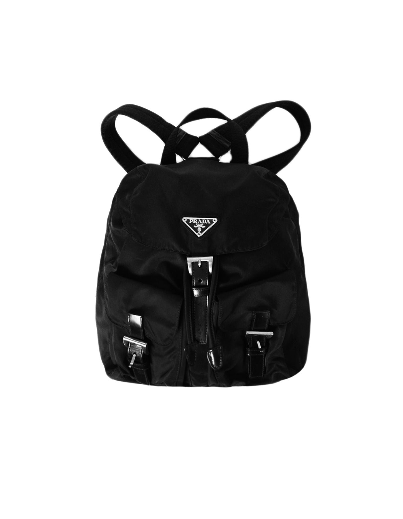 Prada Handbag Double Pocket Backpack Bag Nylon Black Small Belt