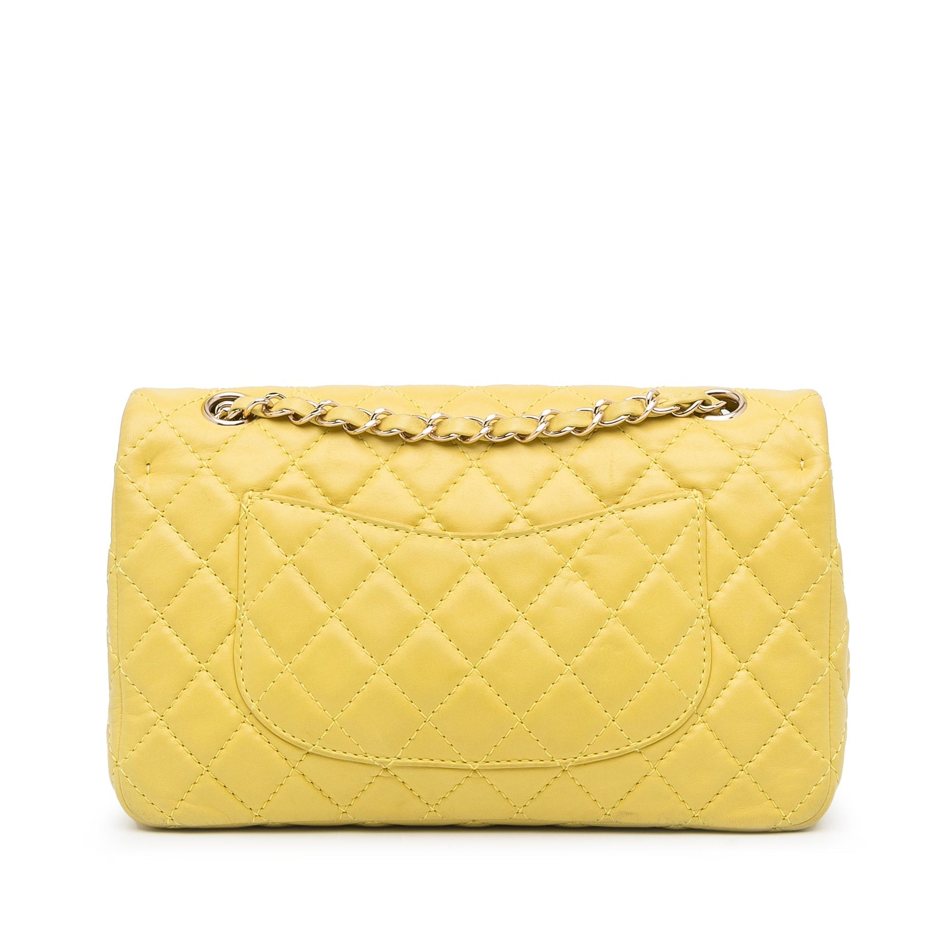 Yellow Chanel Medium Classic Double Stitch Calfskin Double Flap Shoulder Bag