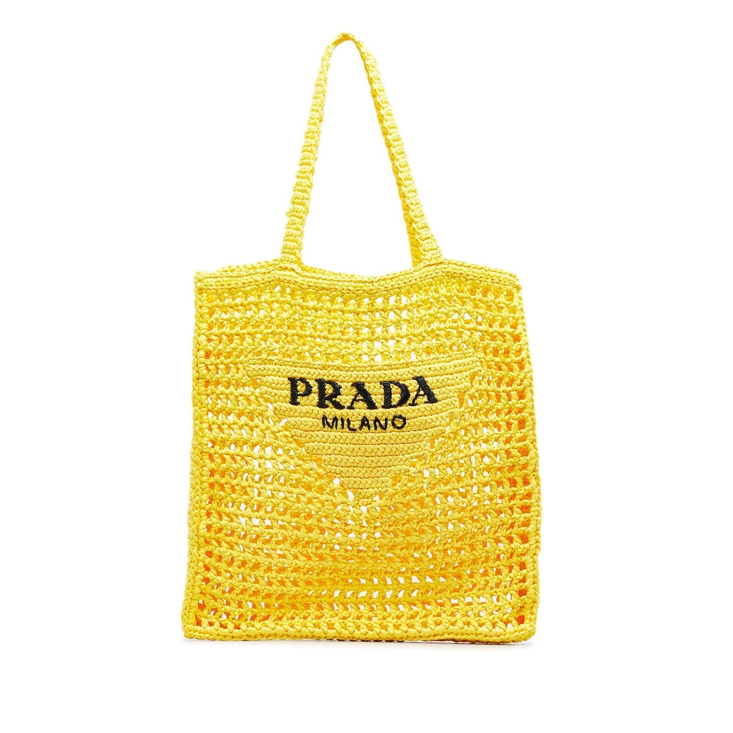 Prada Tote Bag Raffia Yellow Logo