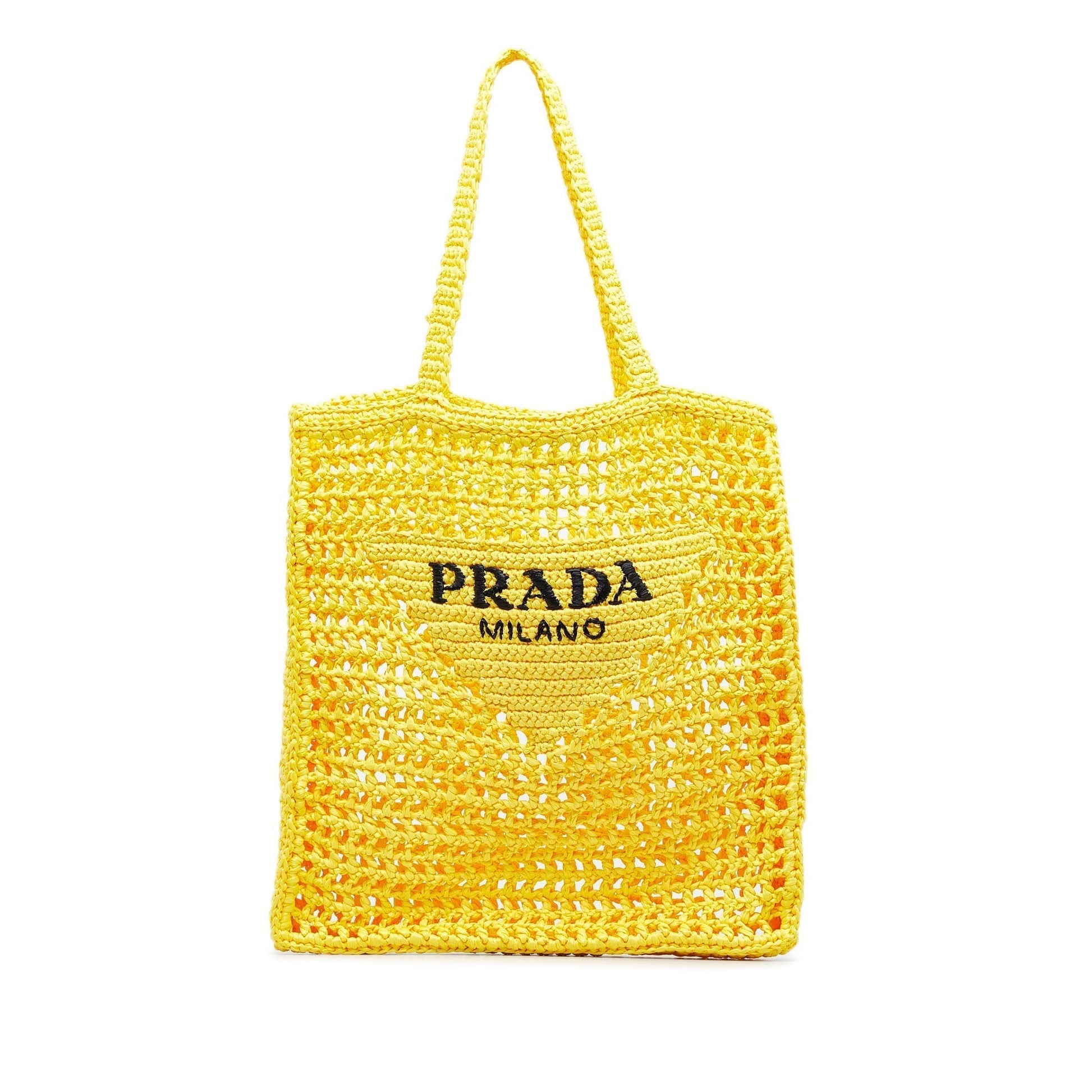 Prada Tote Bag Raffia Yellow Logo