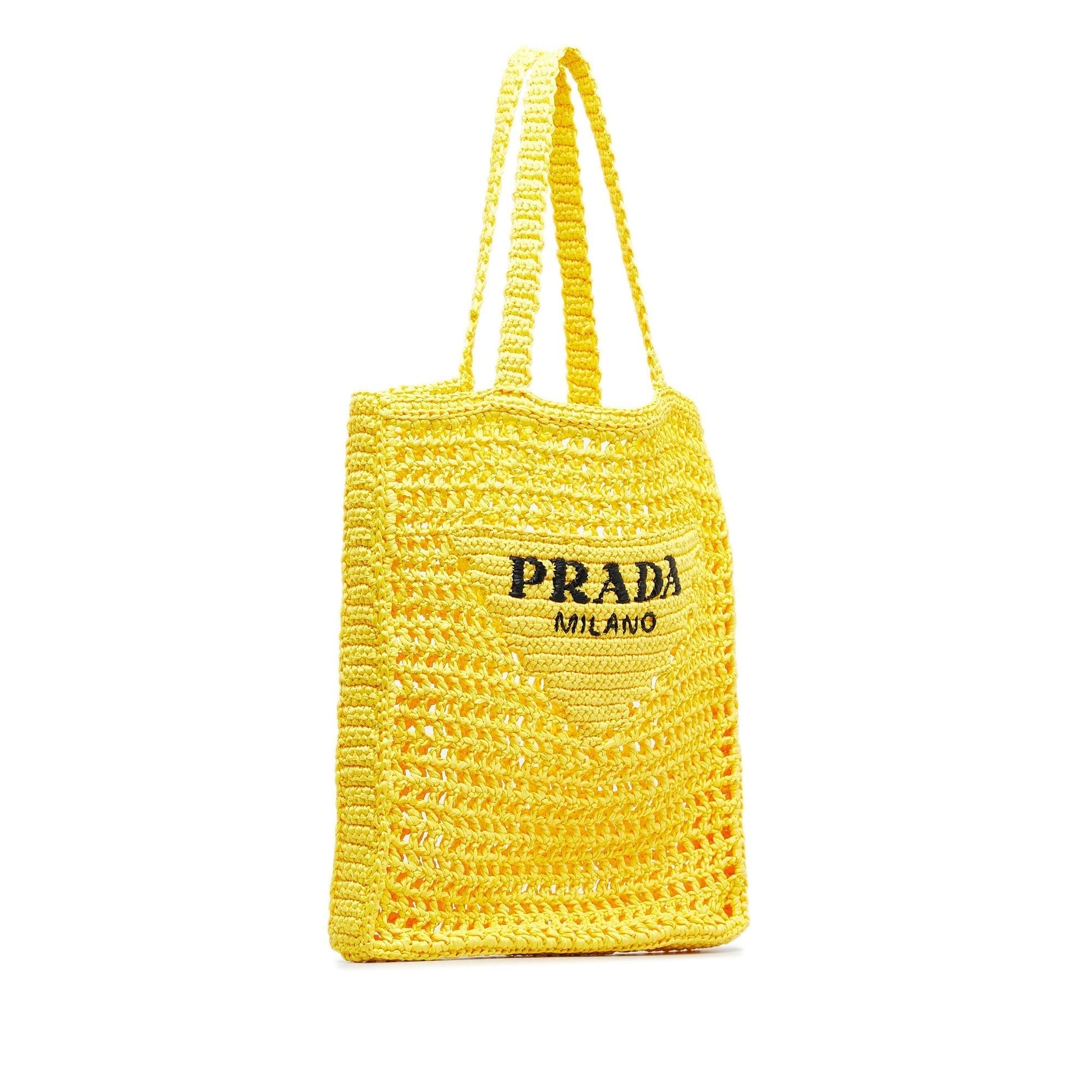 Prada Tote Bag Raffia Yellow Logo