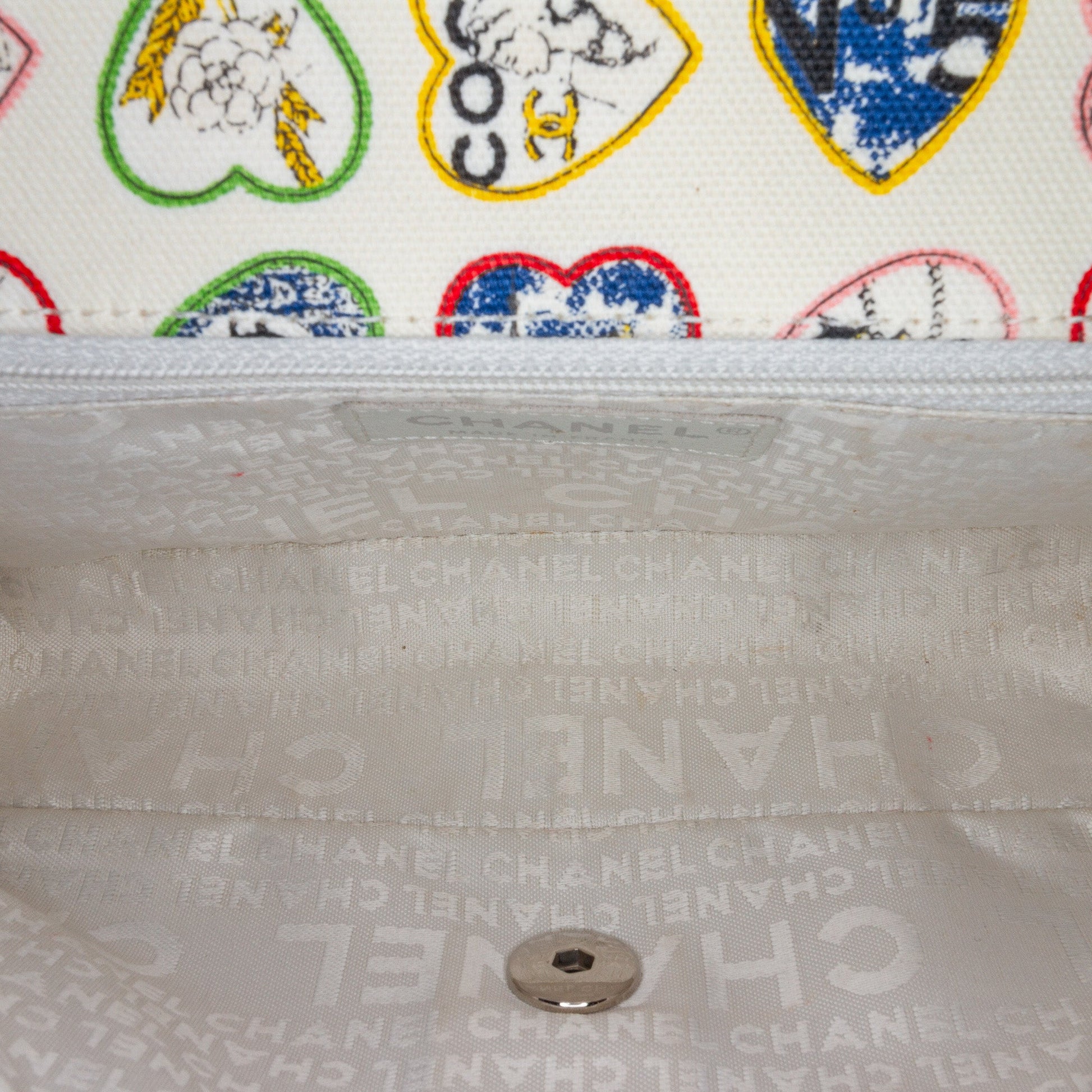 White Chanel Small Canvas Valentine Heart Flap Shoulder Bag