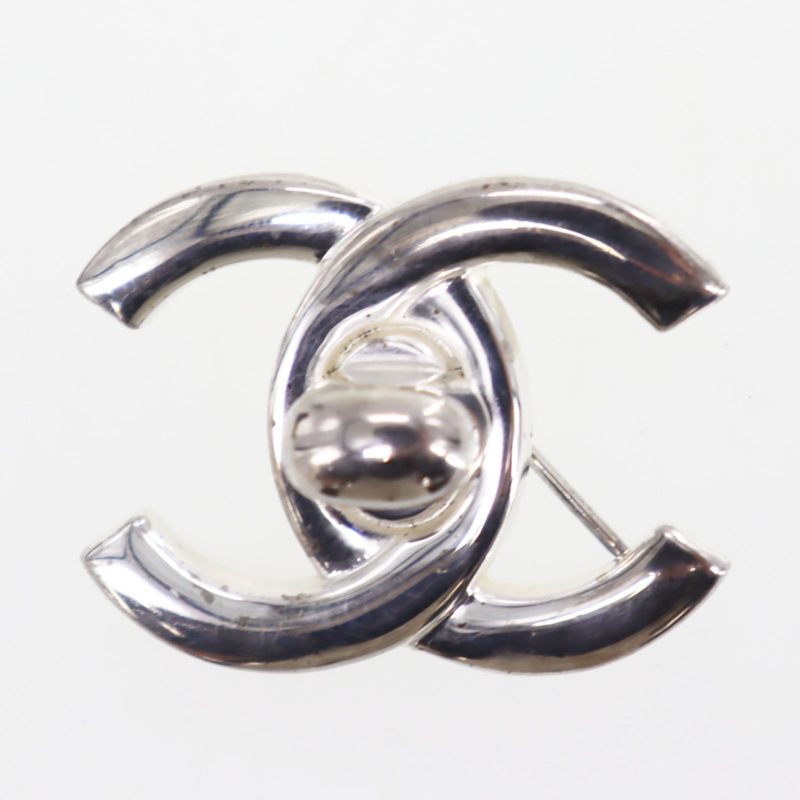 CHANEL CC Logos Turn Lock  Pin Brooch Silver Plated 96A   #CE126 S