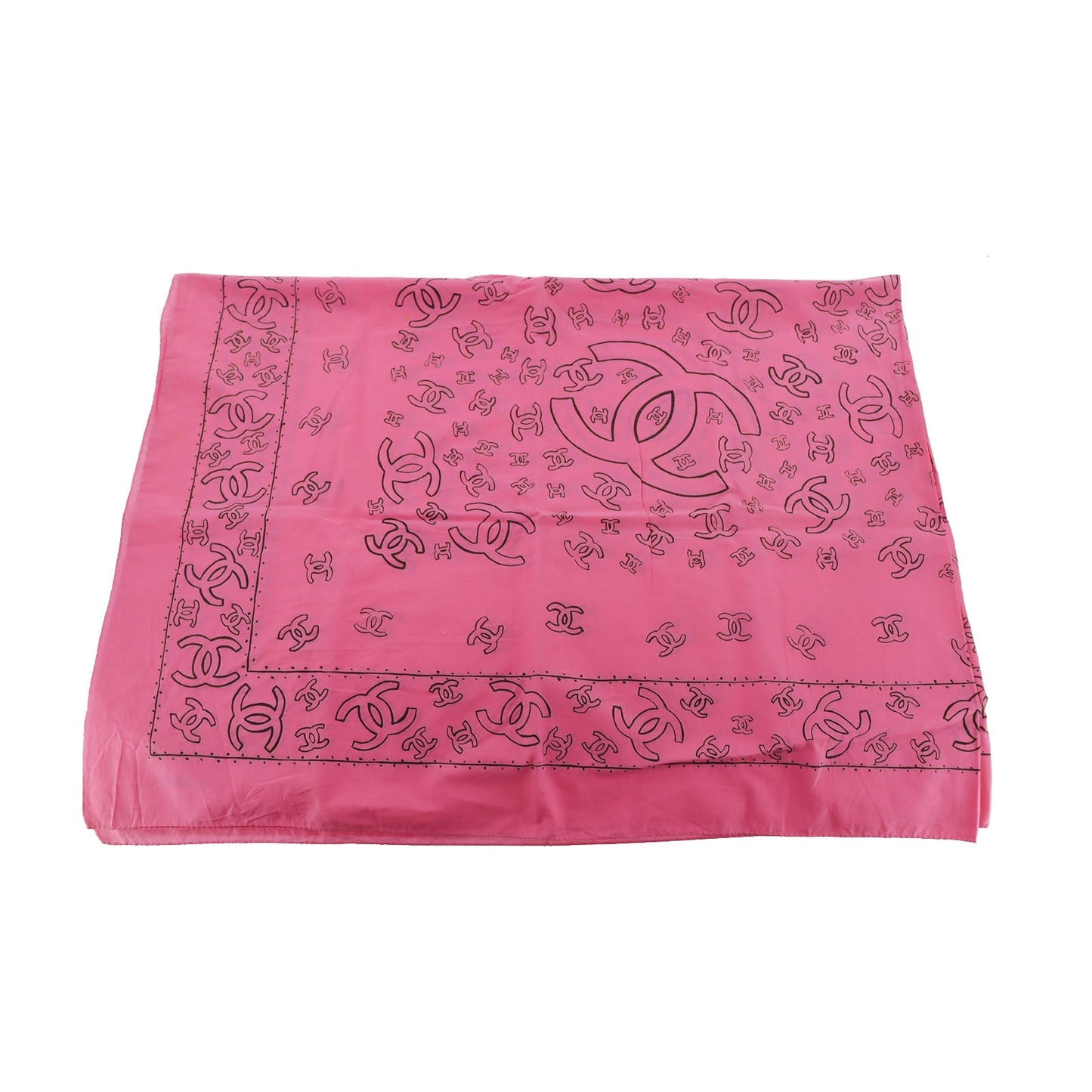 CHANEL CC Logos Pink  Large Scarf Cotton #AH585 S