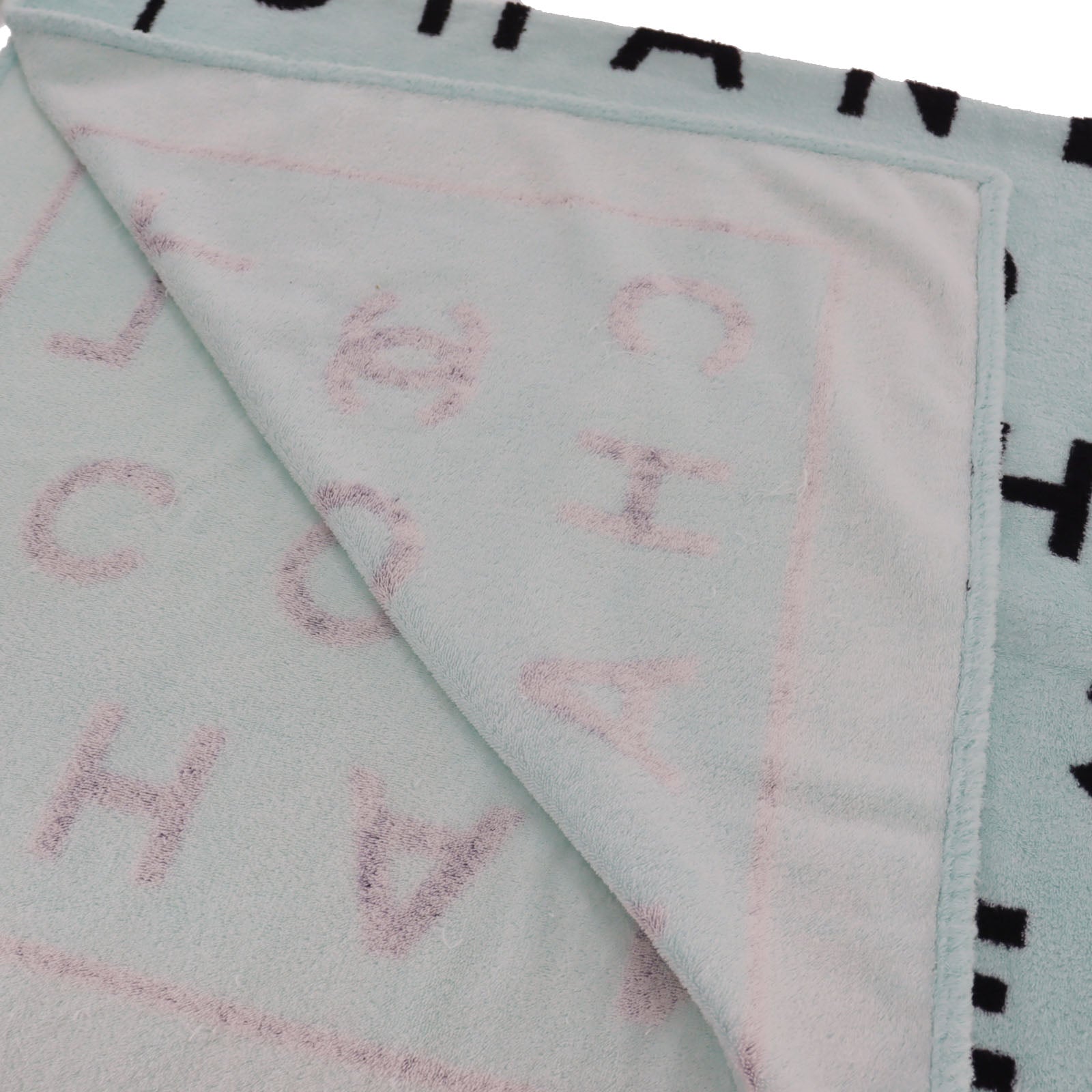 CHANEL CC Logos Large Beach Towel 100% Cotton Pile Light Blue #AH160