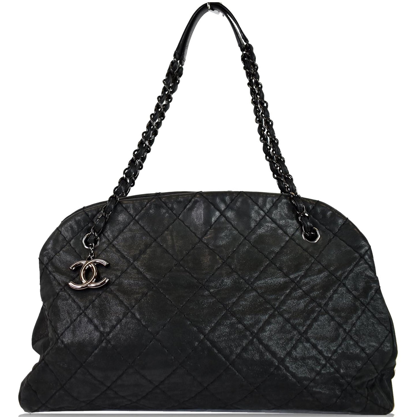 Chanel Just Mademoiselle Maxi Iridescent Bowling Leather Black Travel Bag