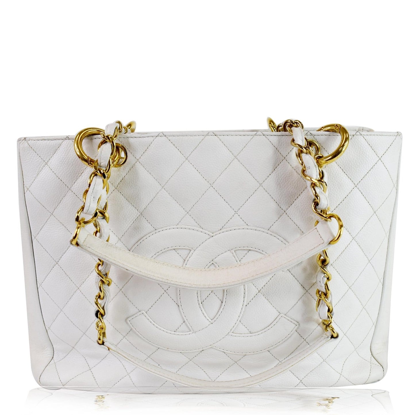 Chanel Grand Shopping Caviar Leather White Travel Bag