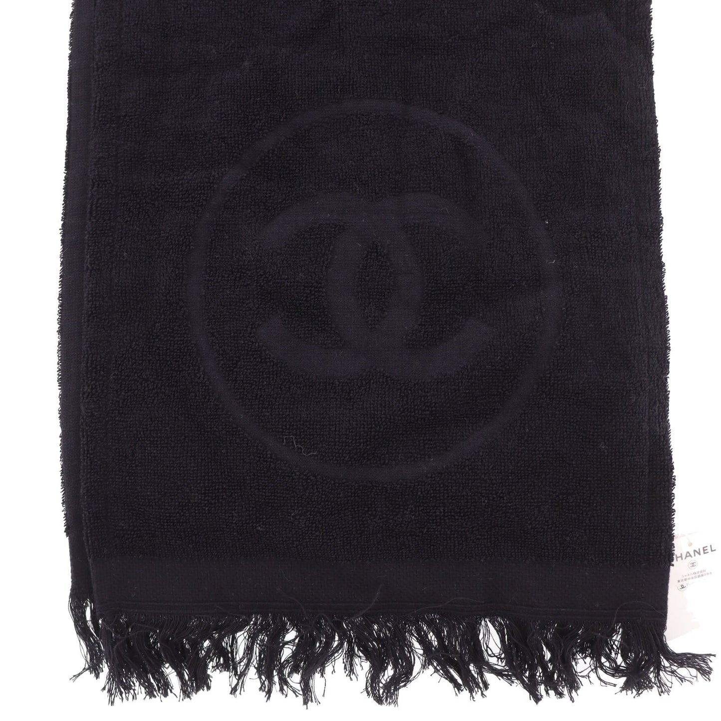 CHANEL CC Logos Towel Scarf 100% Cotton Black #BX906