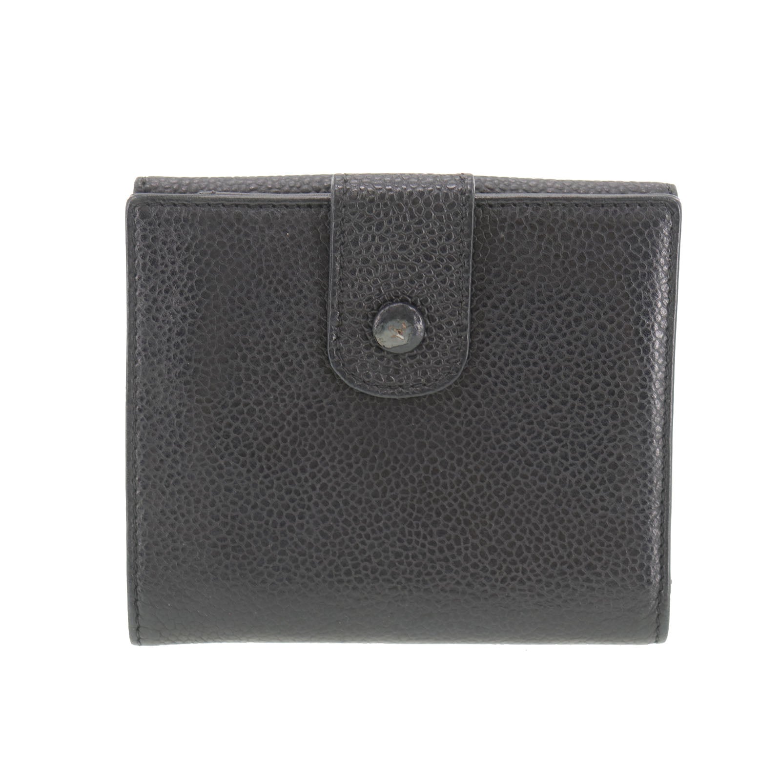 CHANEL CC Logos Bi-fold Wallet Black Caviar Skin Leather #CS563