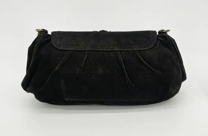 Prada Rhinestone Alligator Shoulder Bag Suede Black Flap