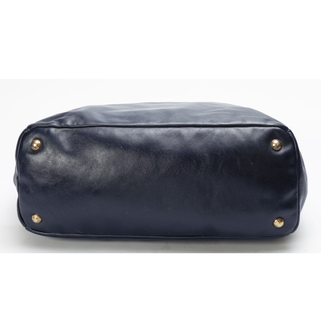 Prada Soft Front Tote Leather Blue Zip Tote Bag