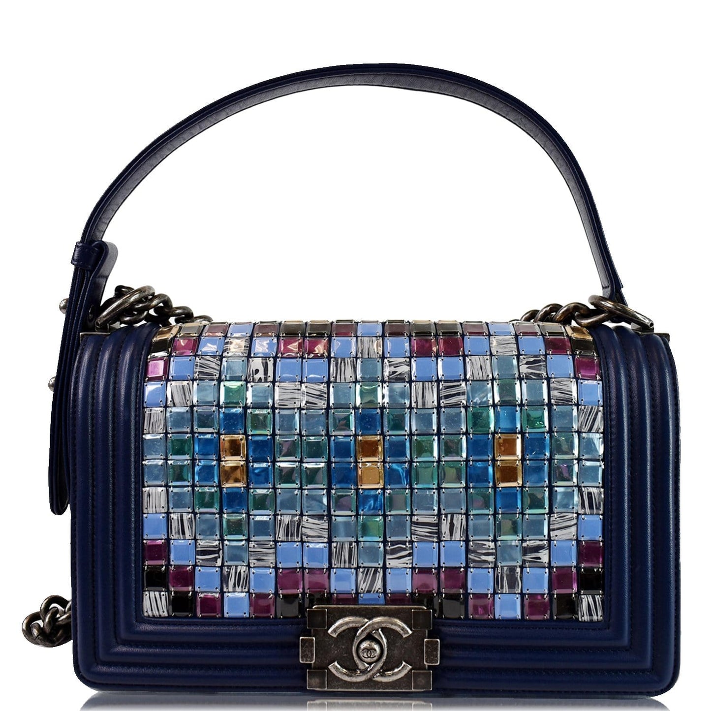 Chanel Mosaic Boy Quilted Lambskin Blue Travel Bag