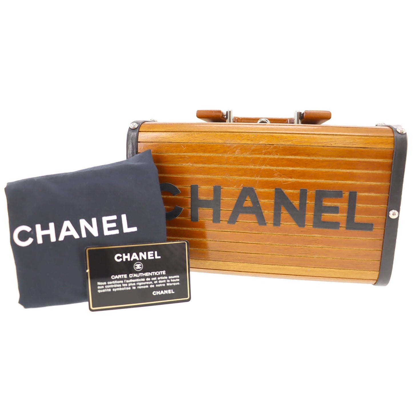 CHANEL CC Wood Vanity Handbag Brown Studs France   Rare #AH582