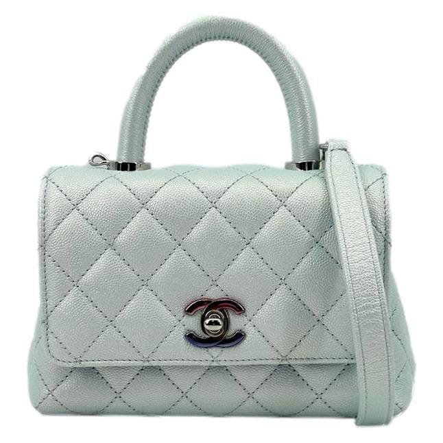 Chanel Coco Extra Top Handle Iridescent Leather Blue Travel Bag