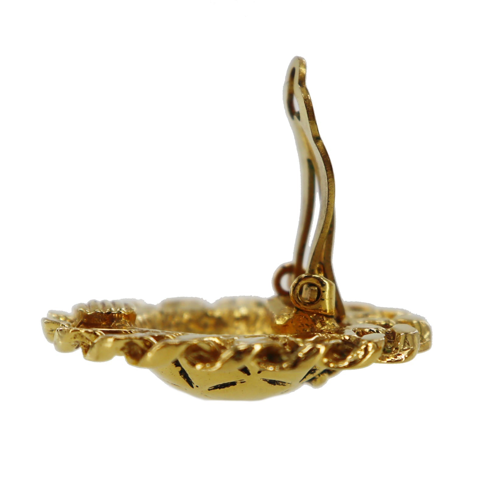 CHANEL Logos Chain Motif Earrings Gold Clip-On #BK663