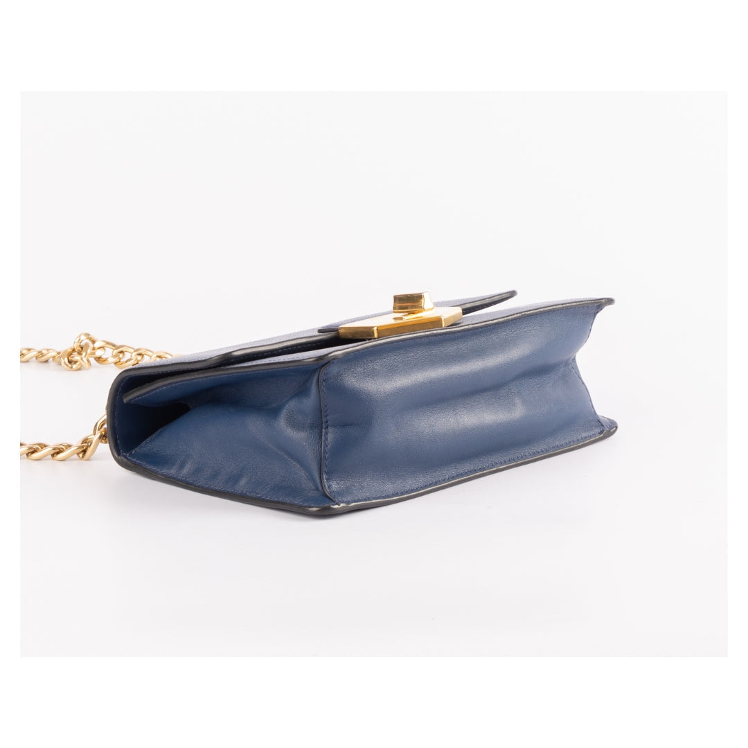 Prada Turnlock Crossbody Bag Leather Blue Chain