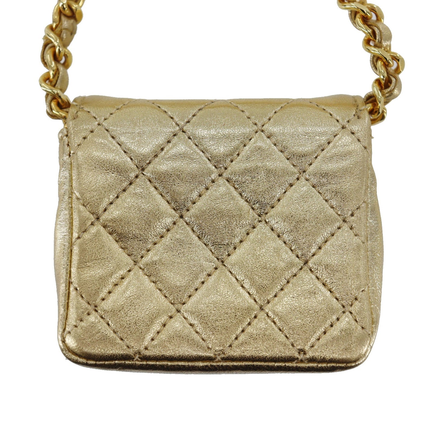 CHANEL Mini Matelasse  Shoulder Bag Gold Lambskin Leather #CU68